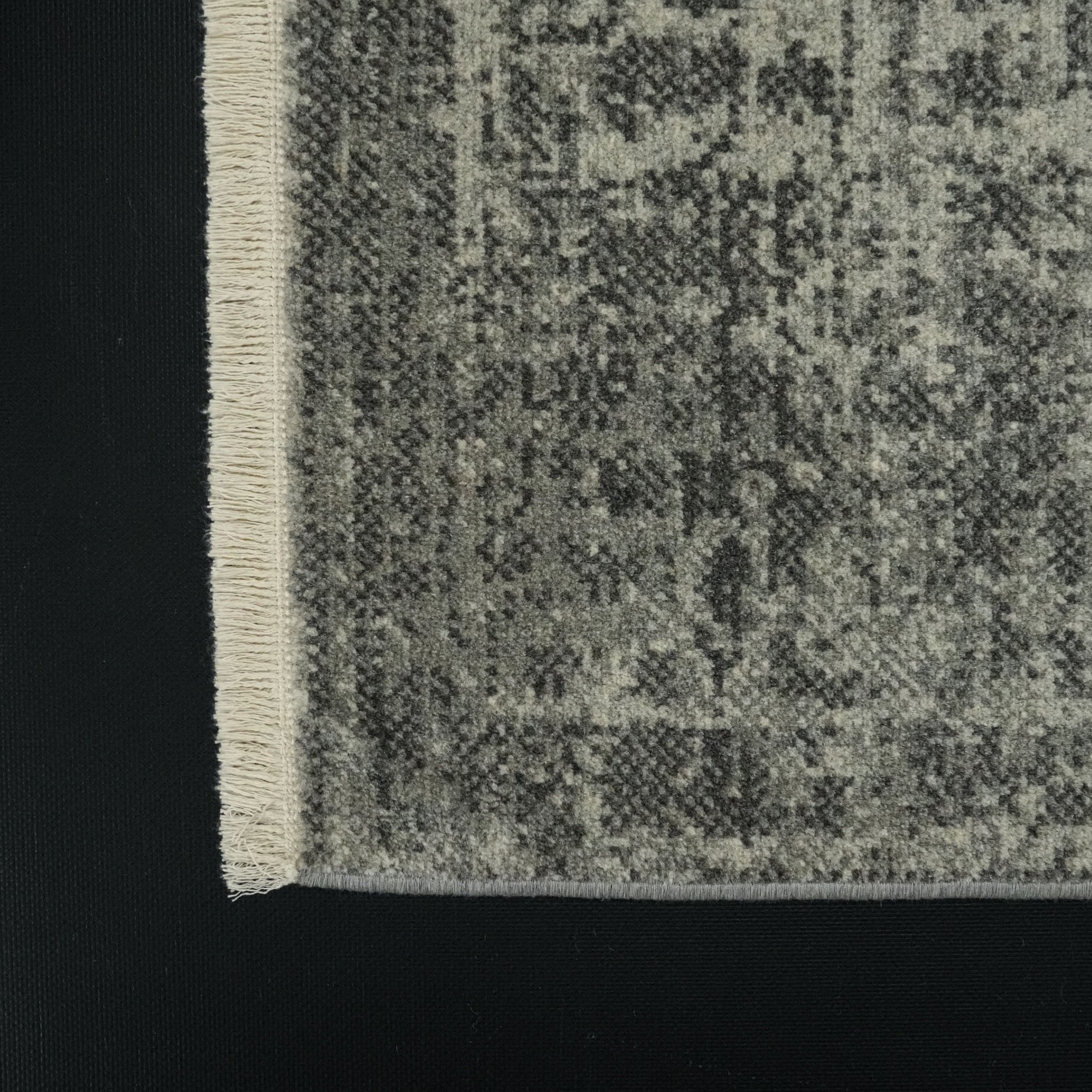 Tempus Series Vintage Patterned Gray Natural Wool Loom Woven Rug