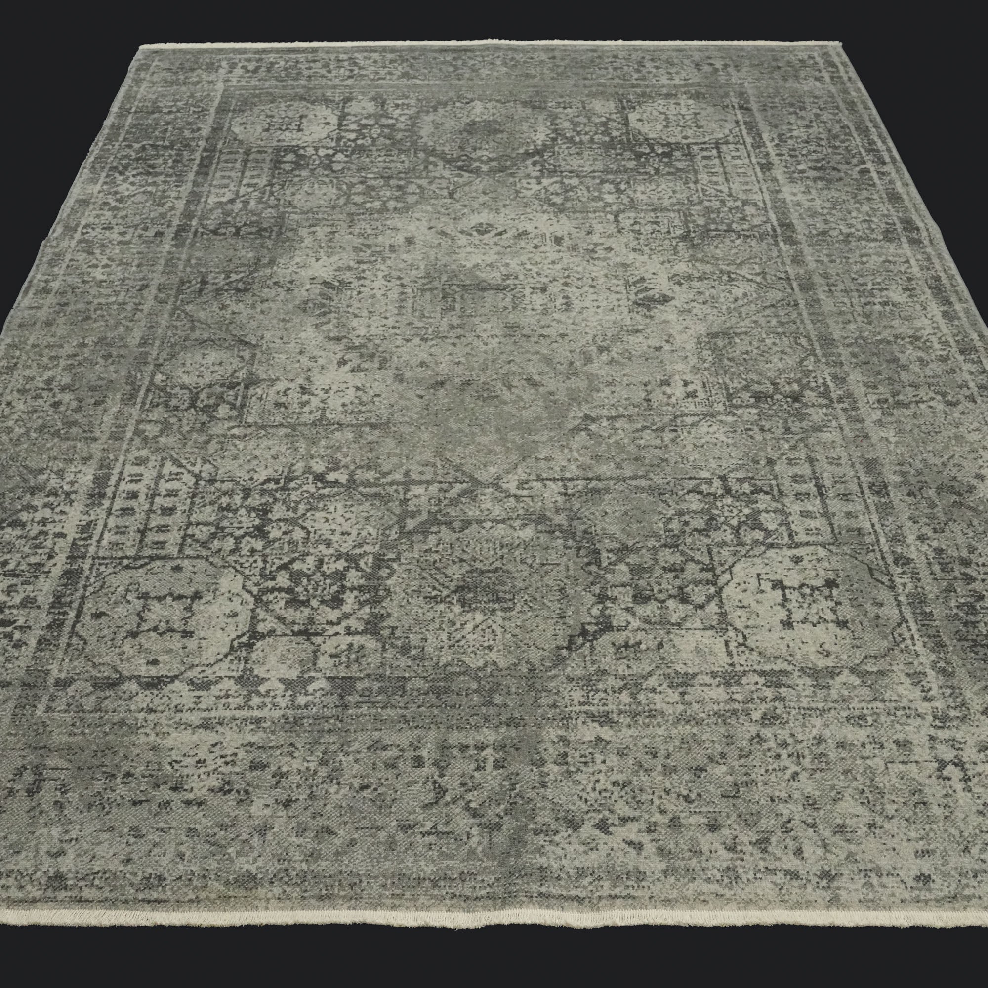 Tempus Series Vintage Patterned Gray Natural Wool Loom Woven Rug
