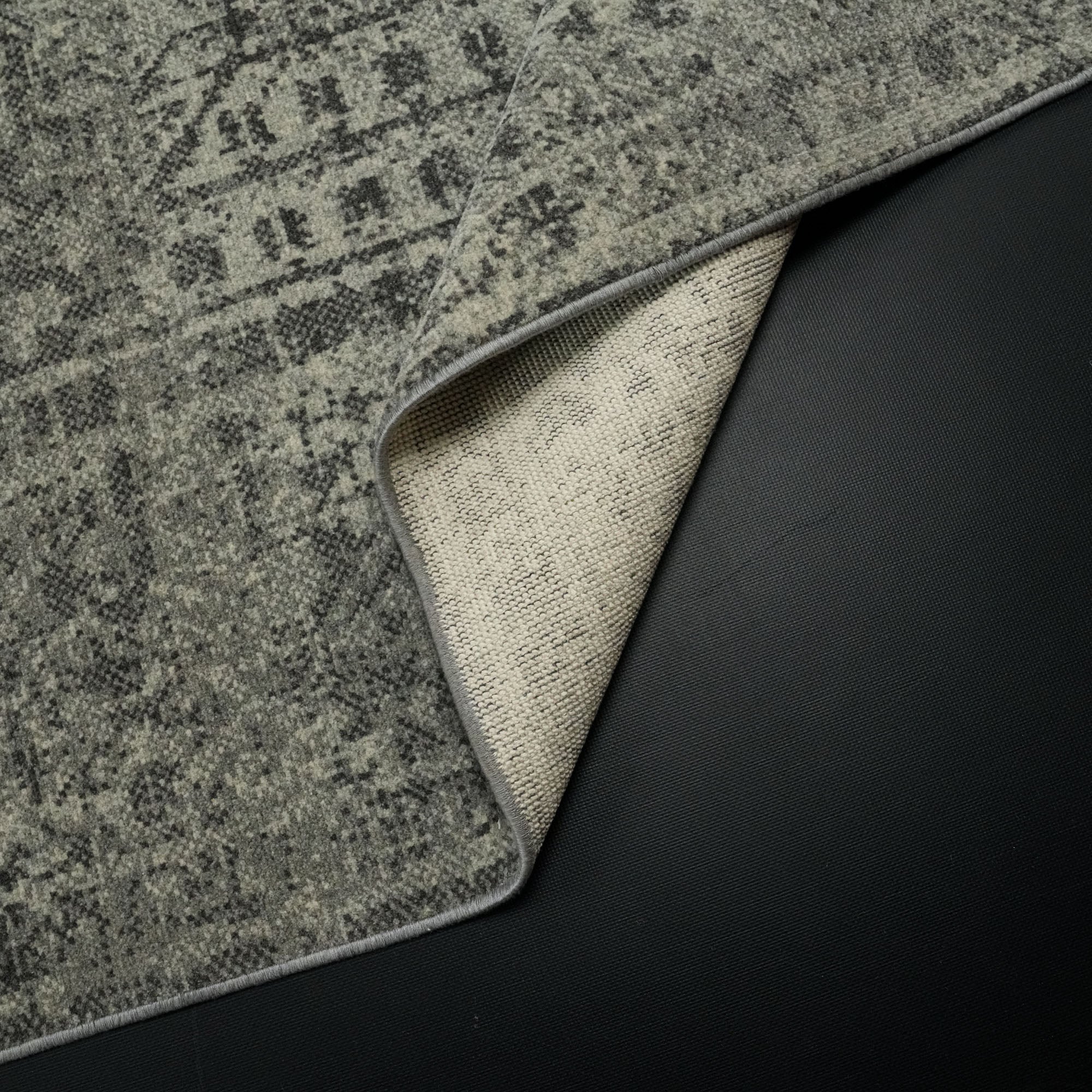 Tempus Series Vintage Patterned Gray Natural Wool Loom Woven Rug