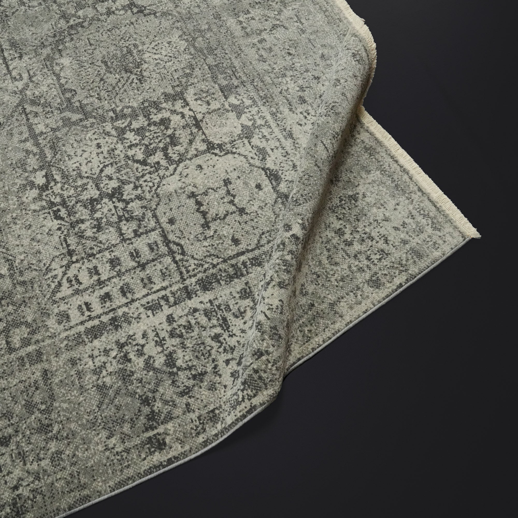 Tempus Series Vintage Patterned Gray Natural Wool Loom Woven Rug