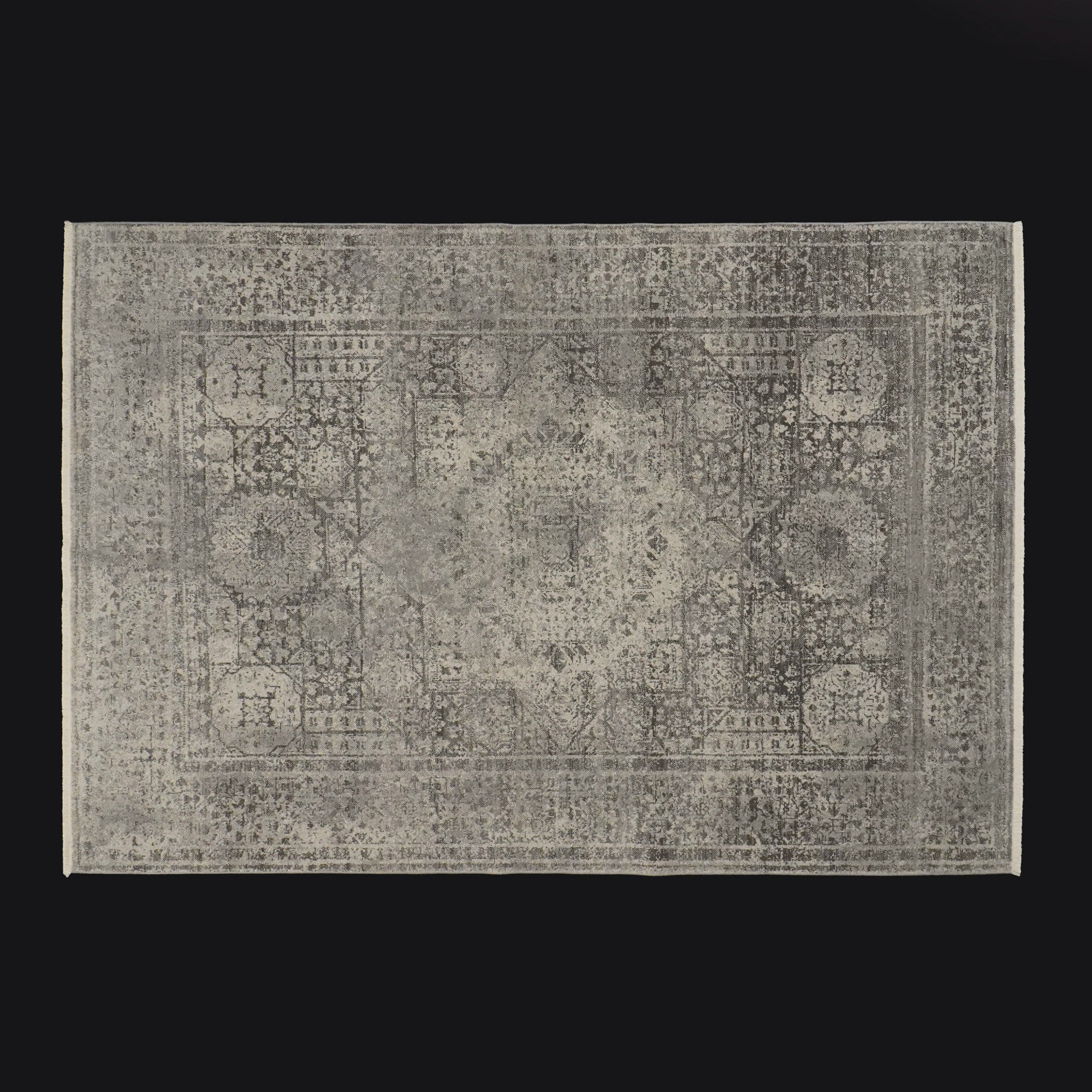 Tempus Series Vintage Patterned Gray Natural Wool Loom Woven Rug