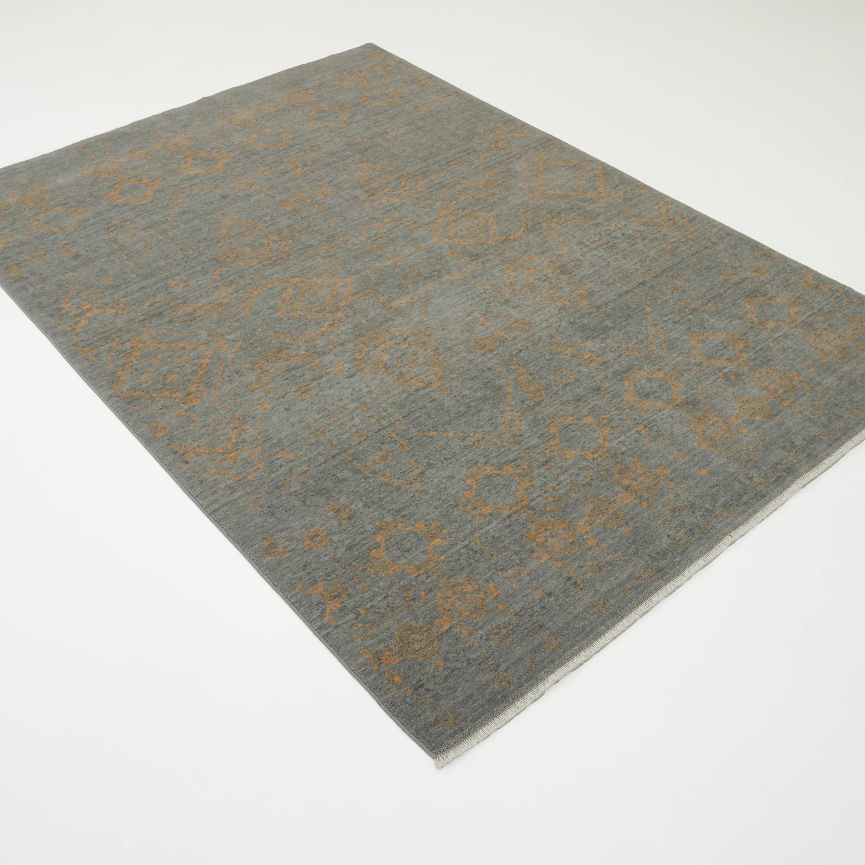 Tempus Serisi Vintage Desenli Gri Yün Tezgah Dokuma Halı