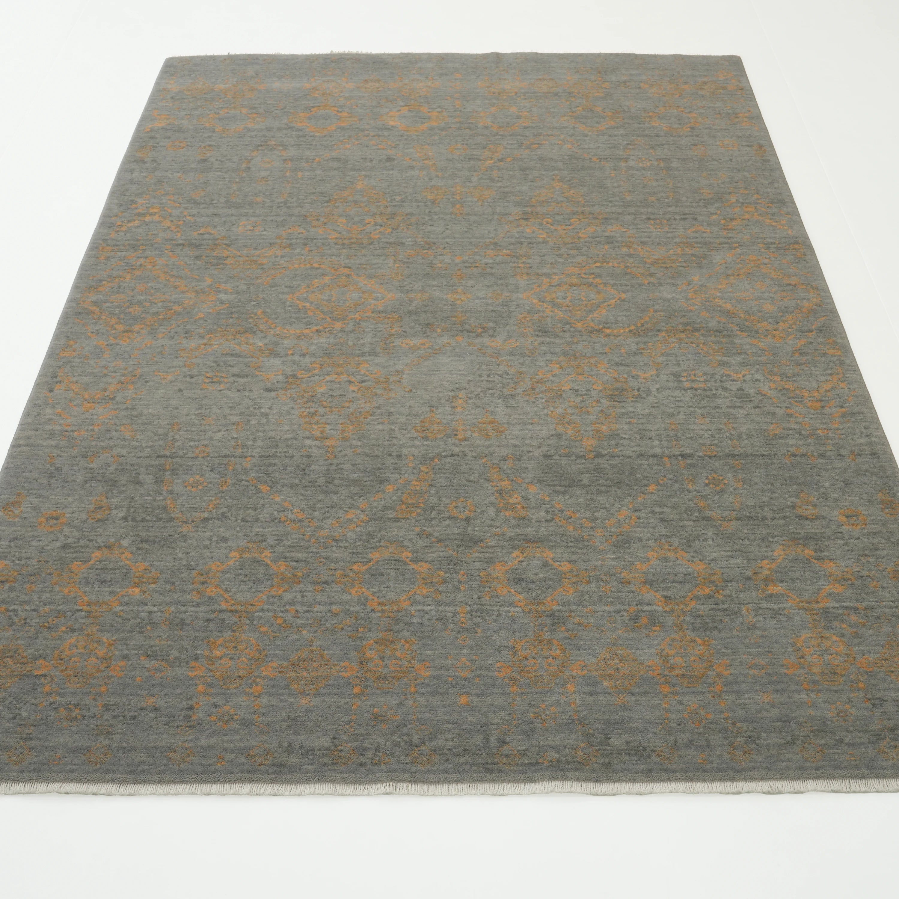 Tempus Serisi Vintage Desenli Gri Yün Tezgah Dokuma Halı