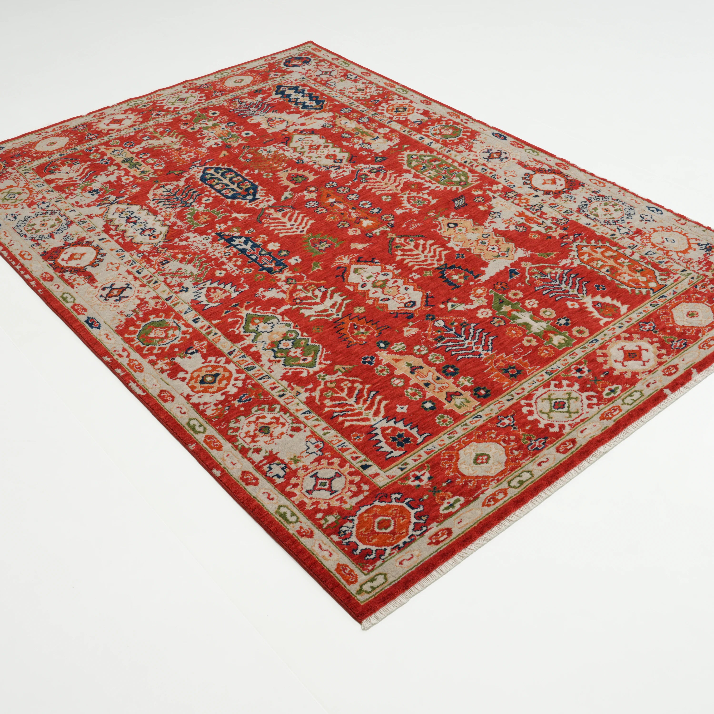 Tempus Serisi Vintage Desenli Rengarenk Yün Tezgah Dokuma Halı