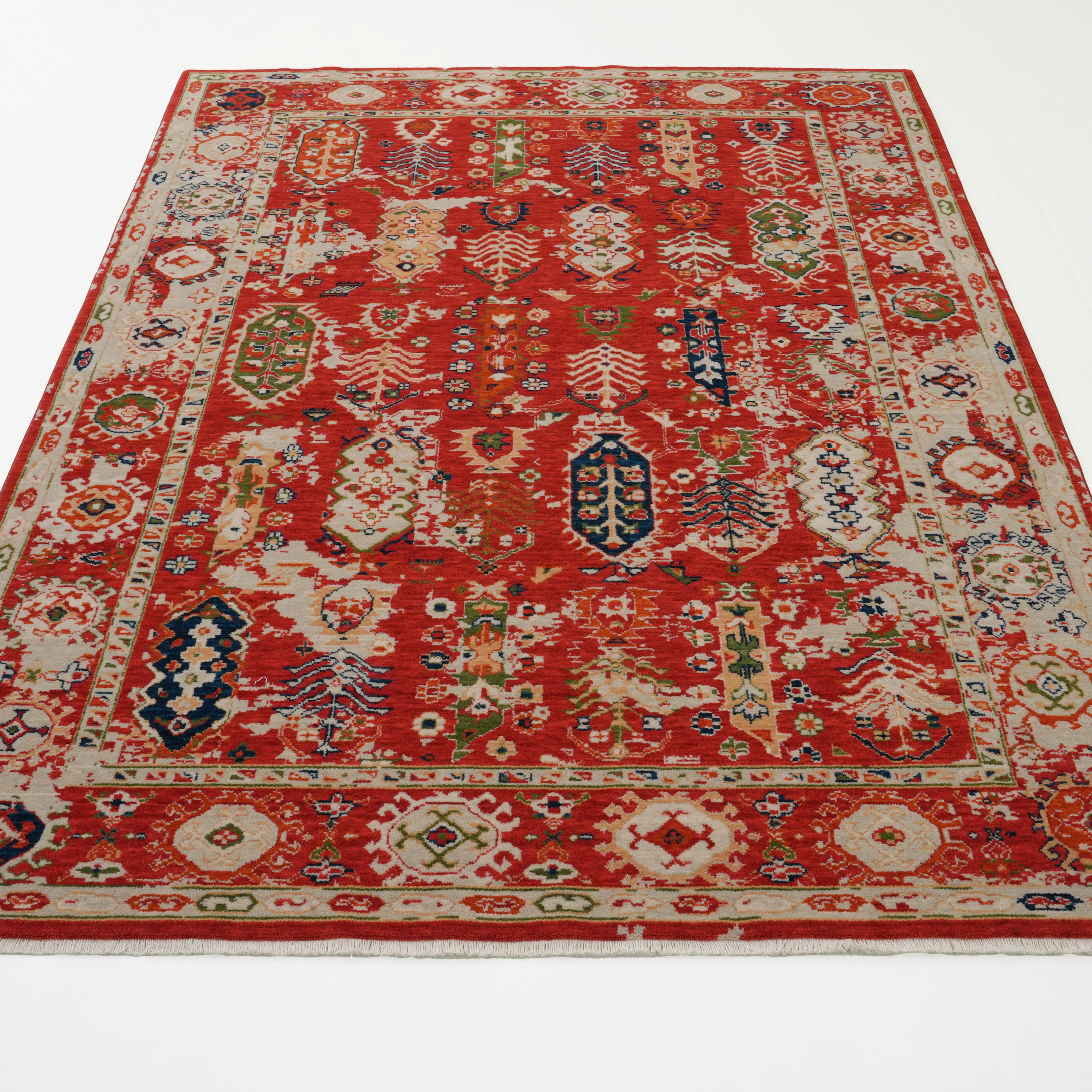 Tempus Serisi Vintage Desenli Rengarenk Yün Tezgah Dokuma Halı