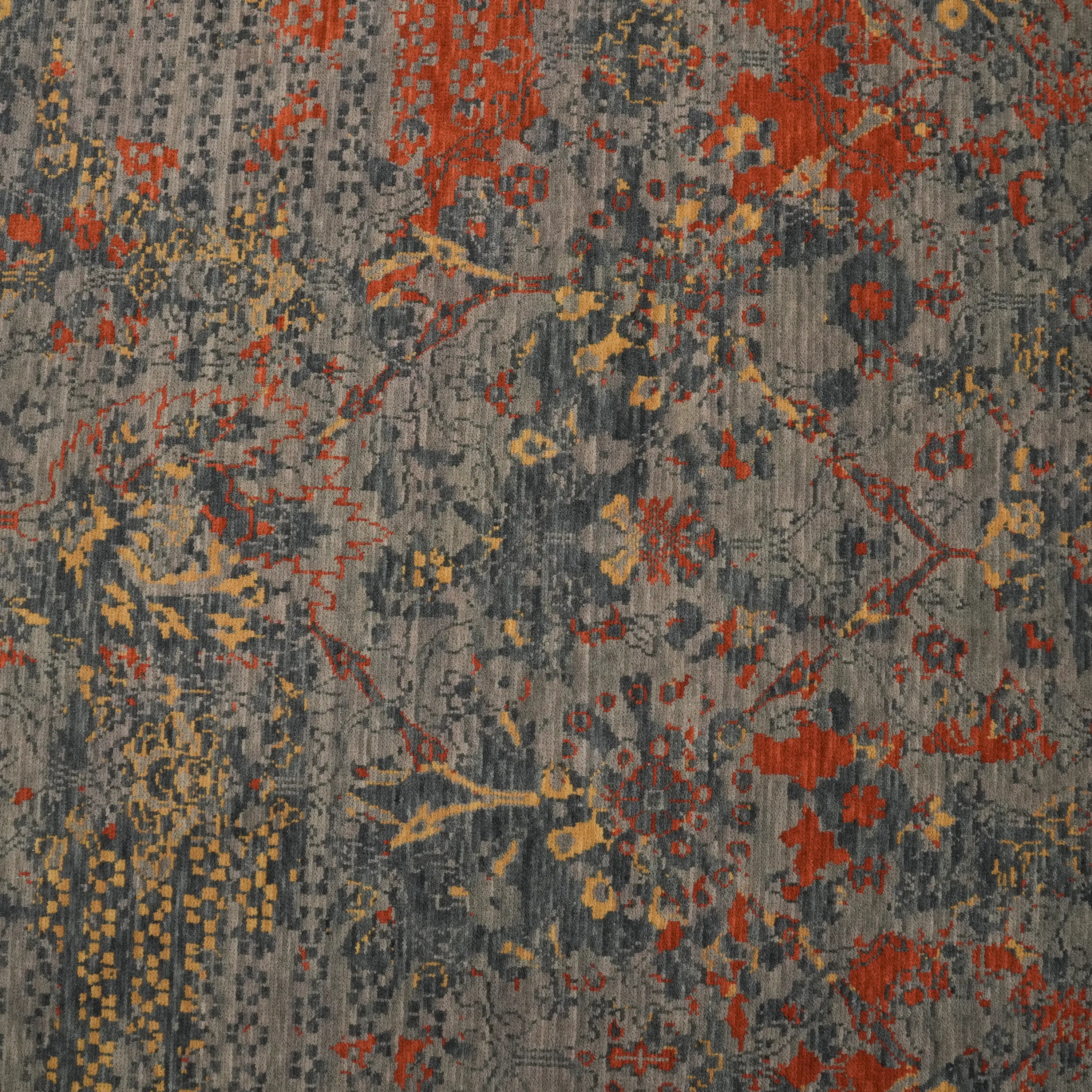 Tempus Series Vintage Patterned Wool Gray/Orange Round Special Loom Carpet