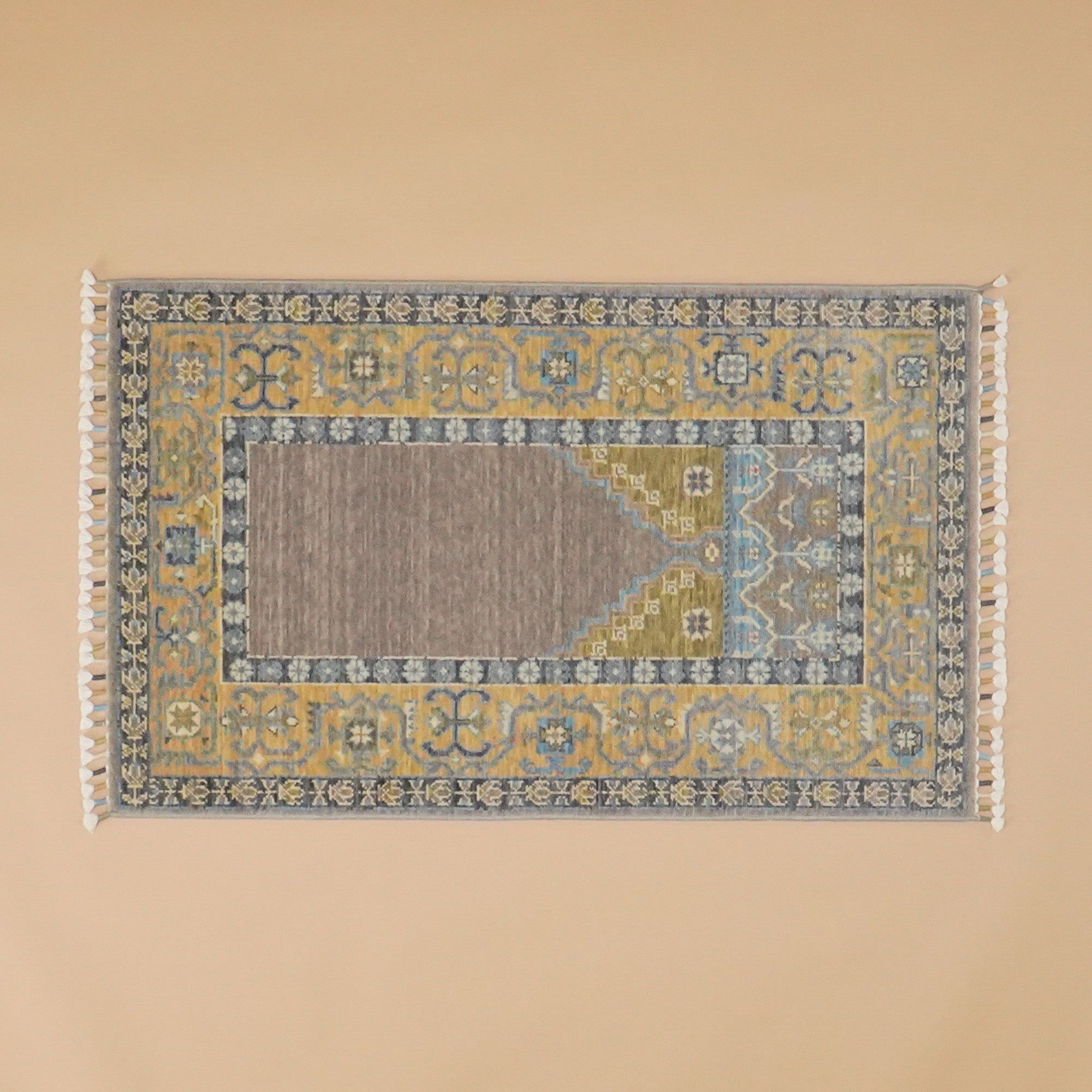 Tezgah Dokuma Gri Yün Seccade Rug