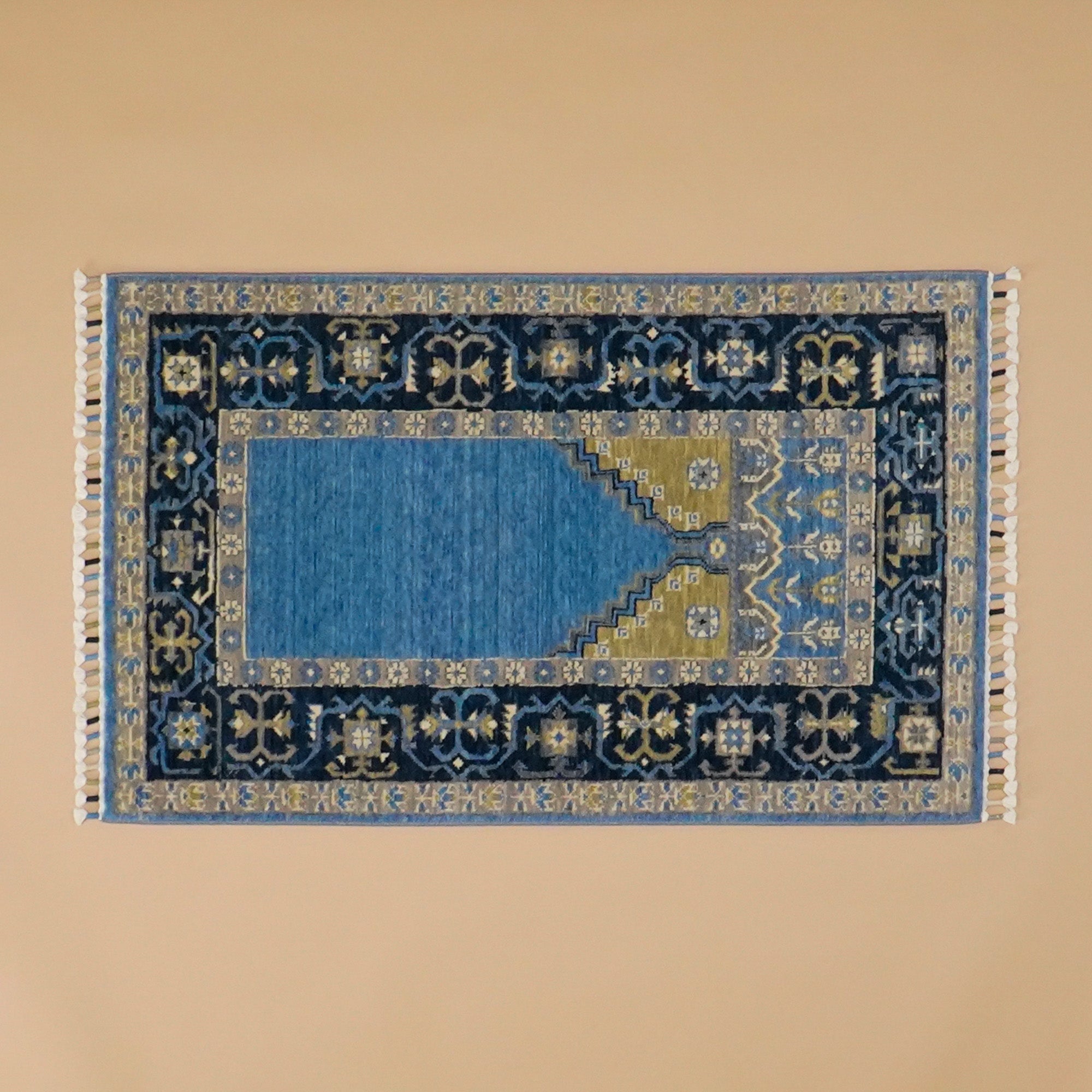 Tezgah Woven Wool Blue Prayer Rug Rug