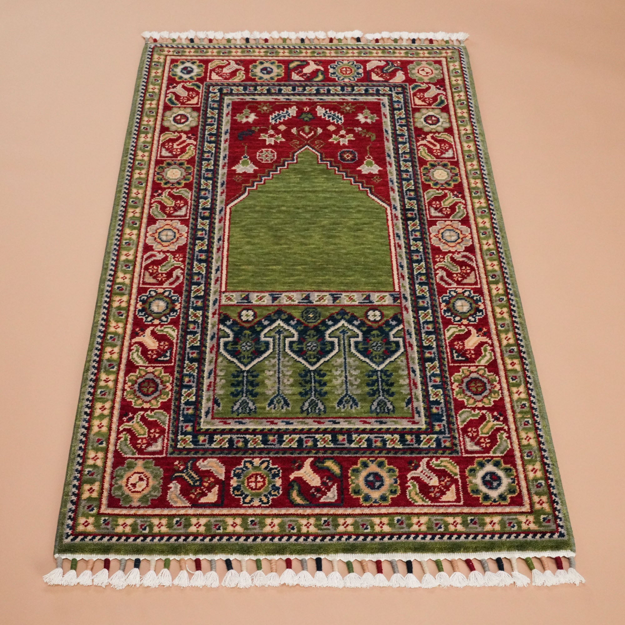 Tezgah Woven Wool Green Prayer Rug Rug