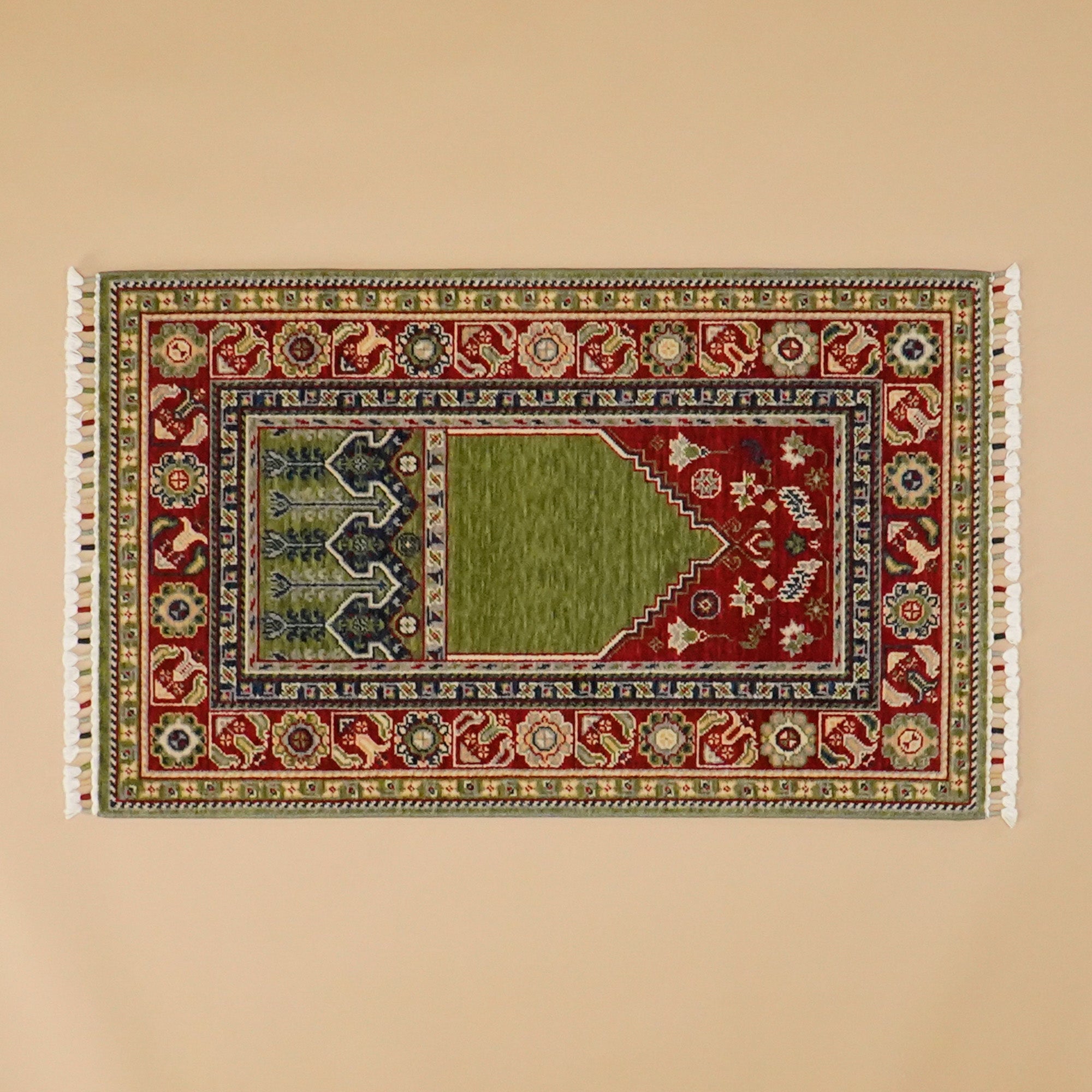 Tezgah Woven Wool Green Prayer Rug Rug