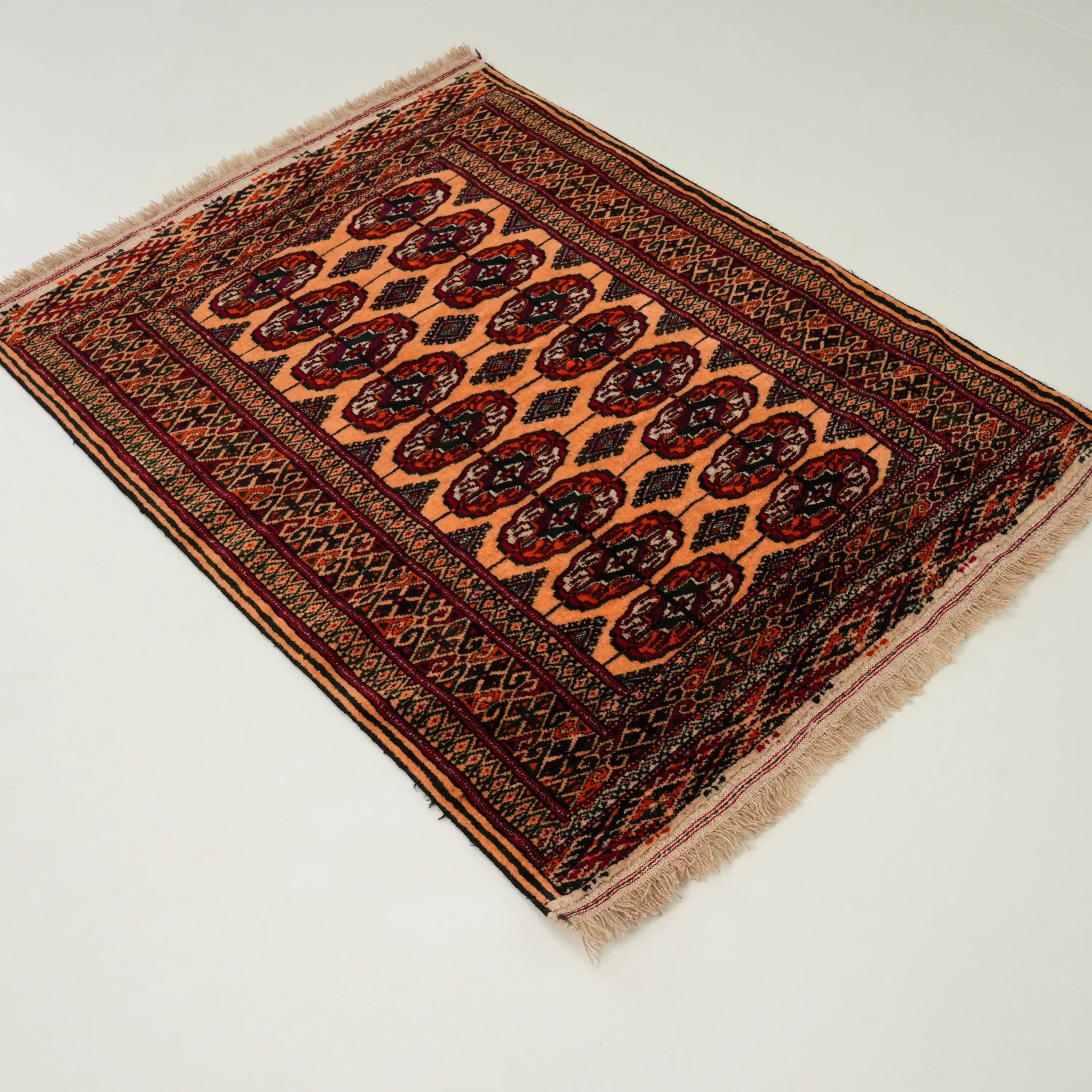 Türkmen Desenli Buhara Köy Dokuma Sarı Halı