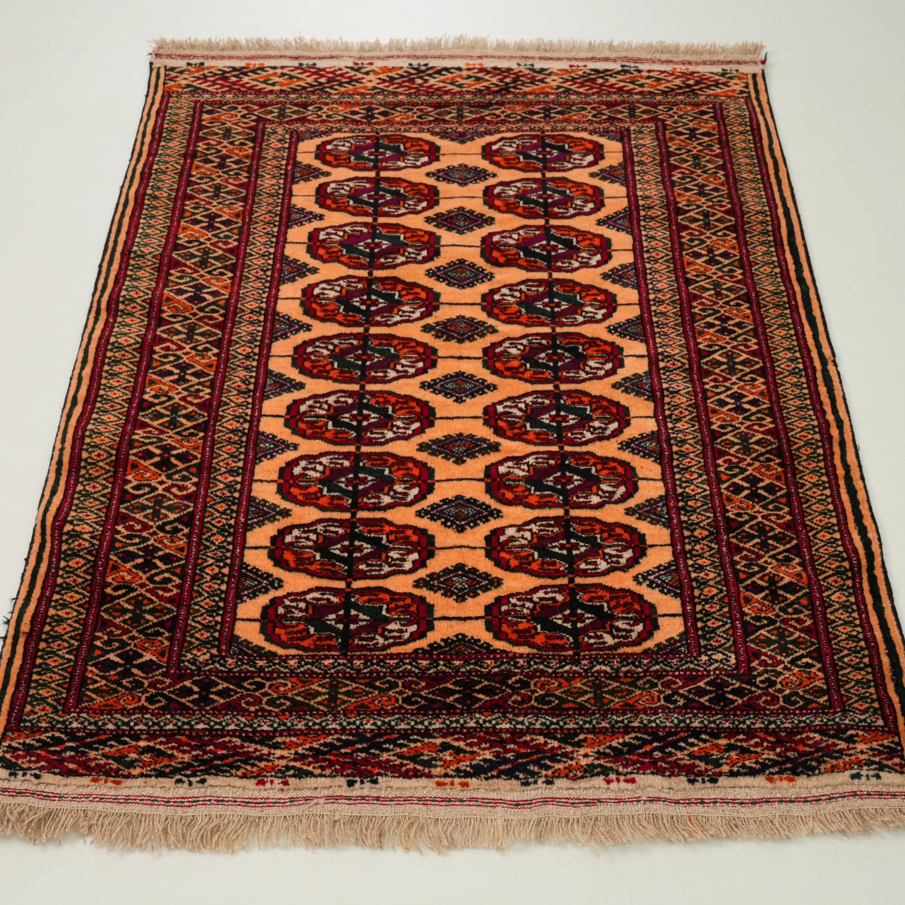 Türkmen Desenli Buhara Köy Dokuma Sarı Halı