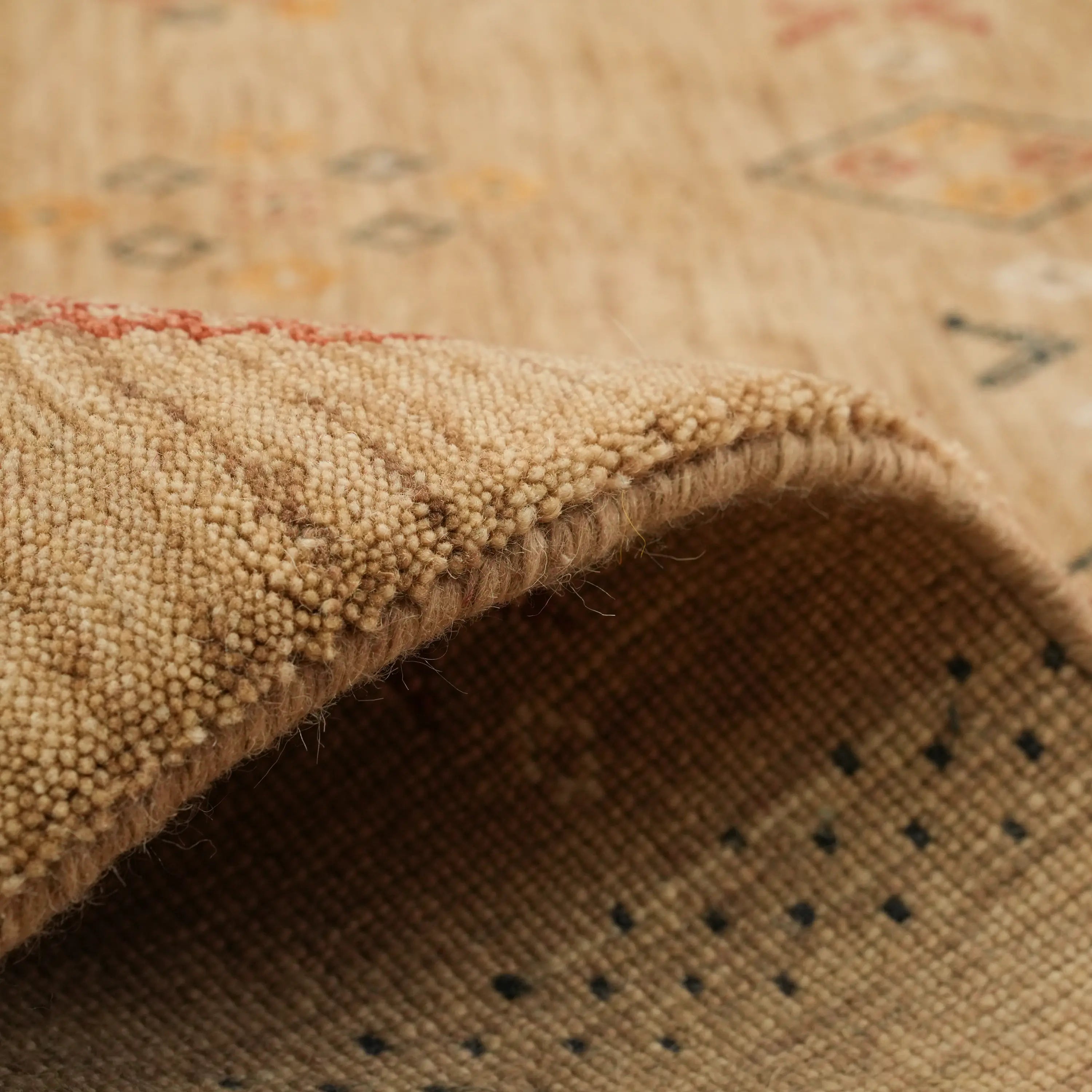 Urkum Series Authentic Patterned Beige Wool Loom Woven Rug