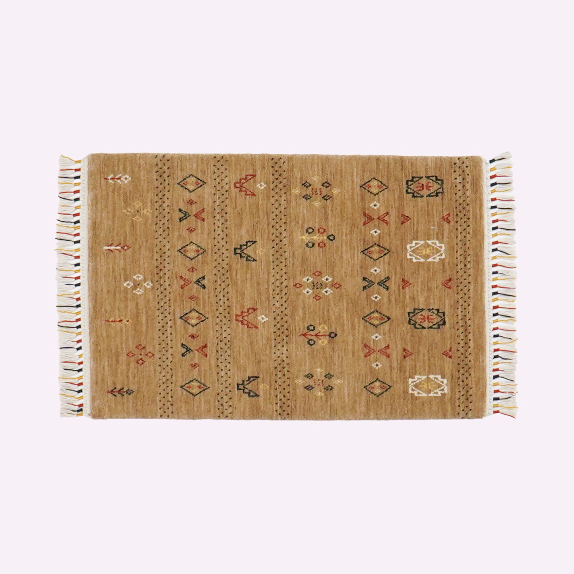 Urkum Serisi Otantik Desenli Bej Yün Tezgah Dokuma Halı