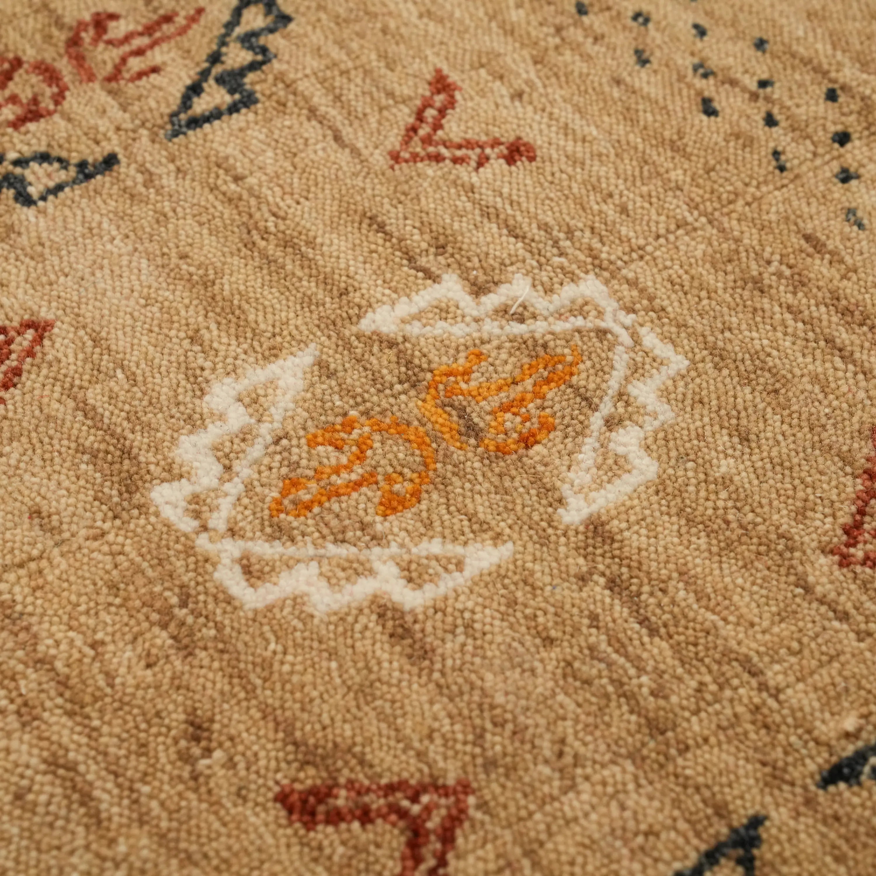 Urkum Series Authentic Patterned Beige Wool Loom Woven Rug