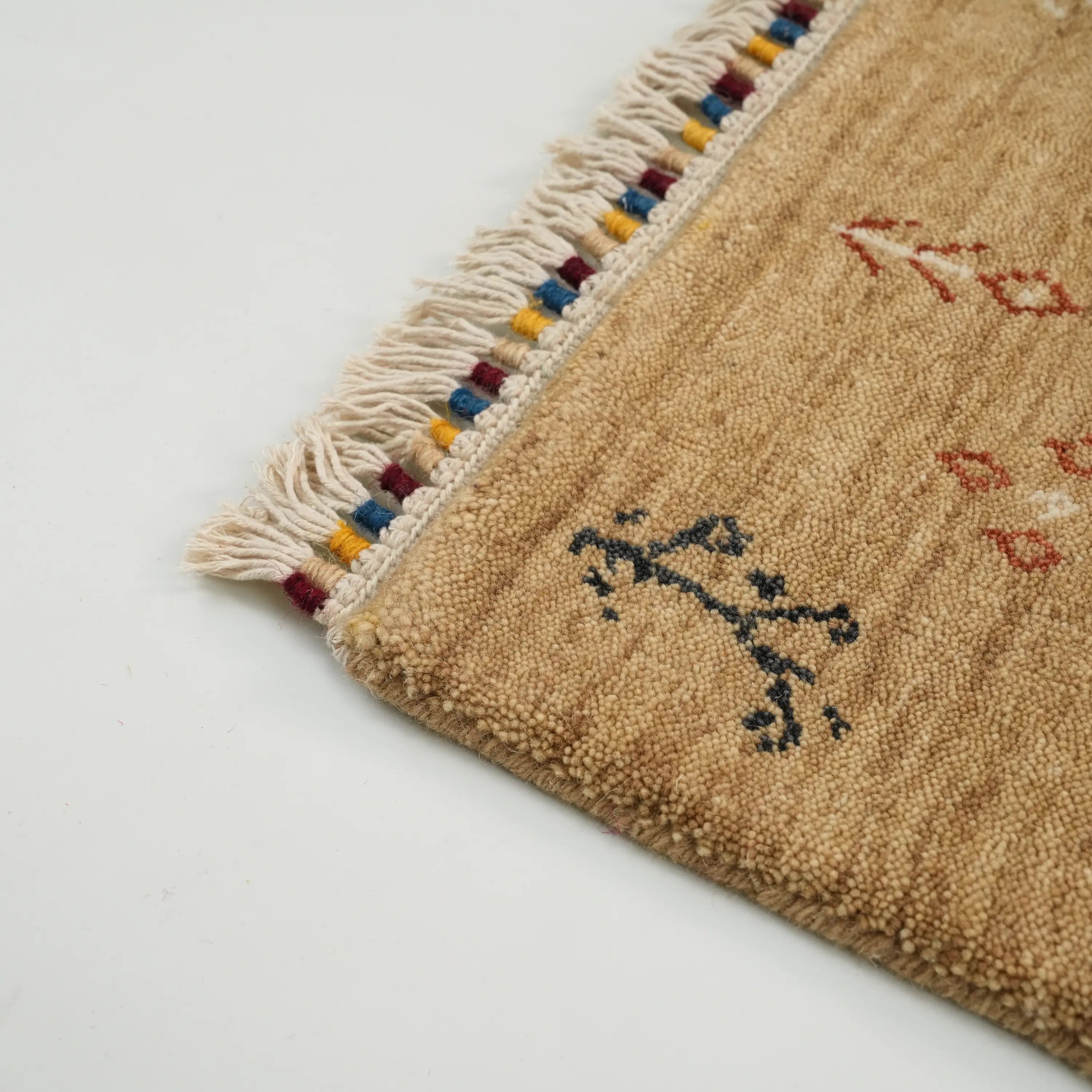 Urkum Series Authentic Patterned Beige Wool Loom Woven Rug