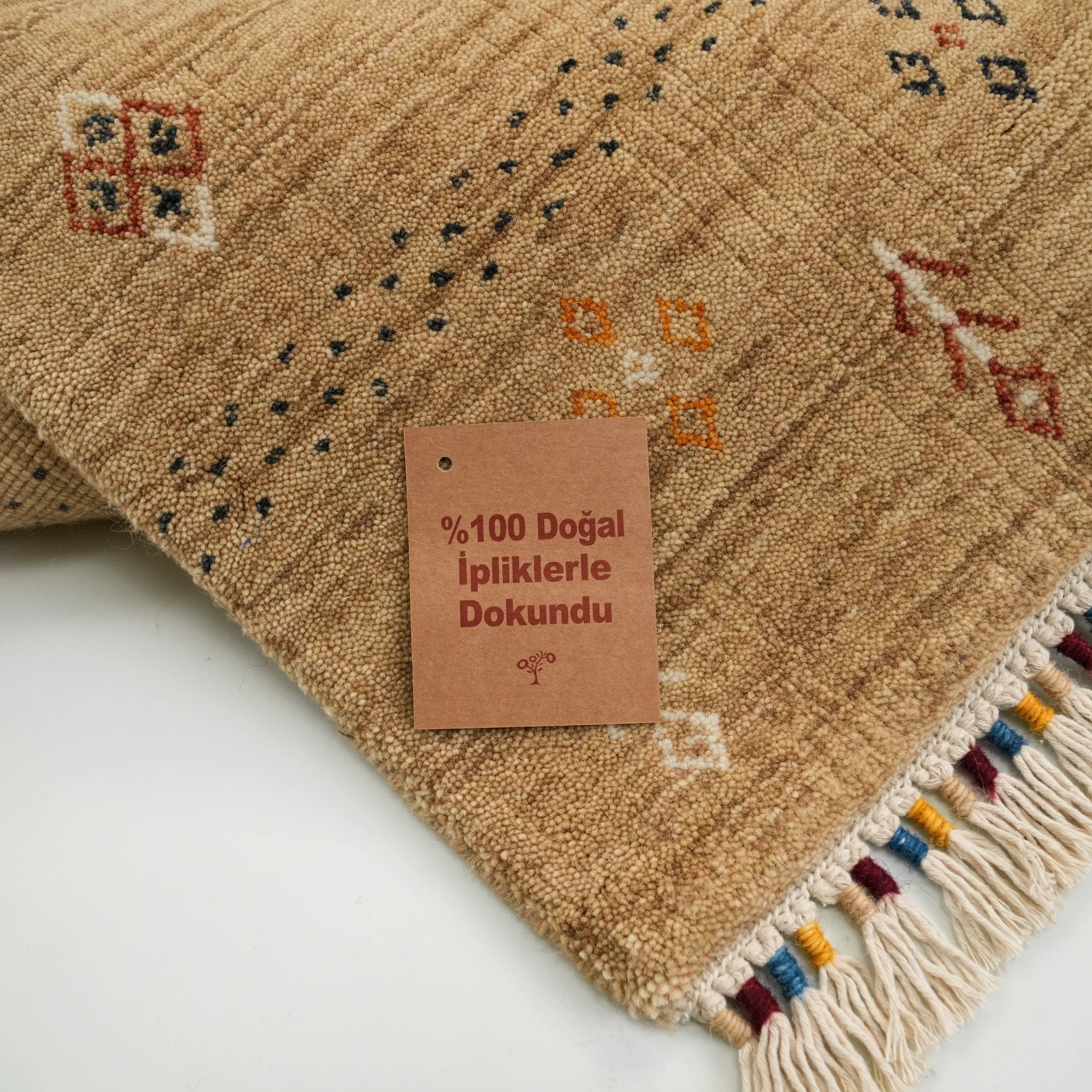 Urkum Series Authentic Patterned Beige Wool Loom Woven Rug