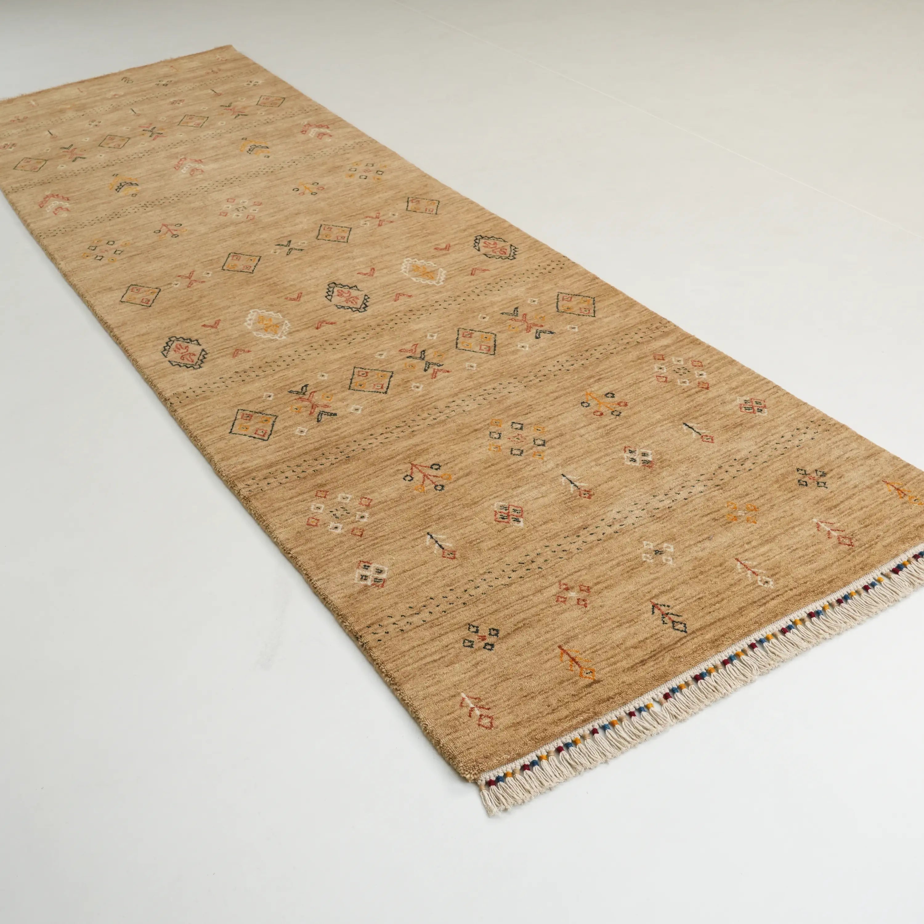 Urkum Series Authentic Patterned Beige Wool Loom Woven Rug