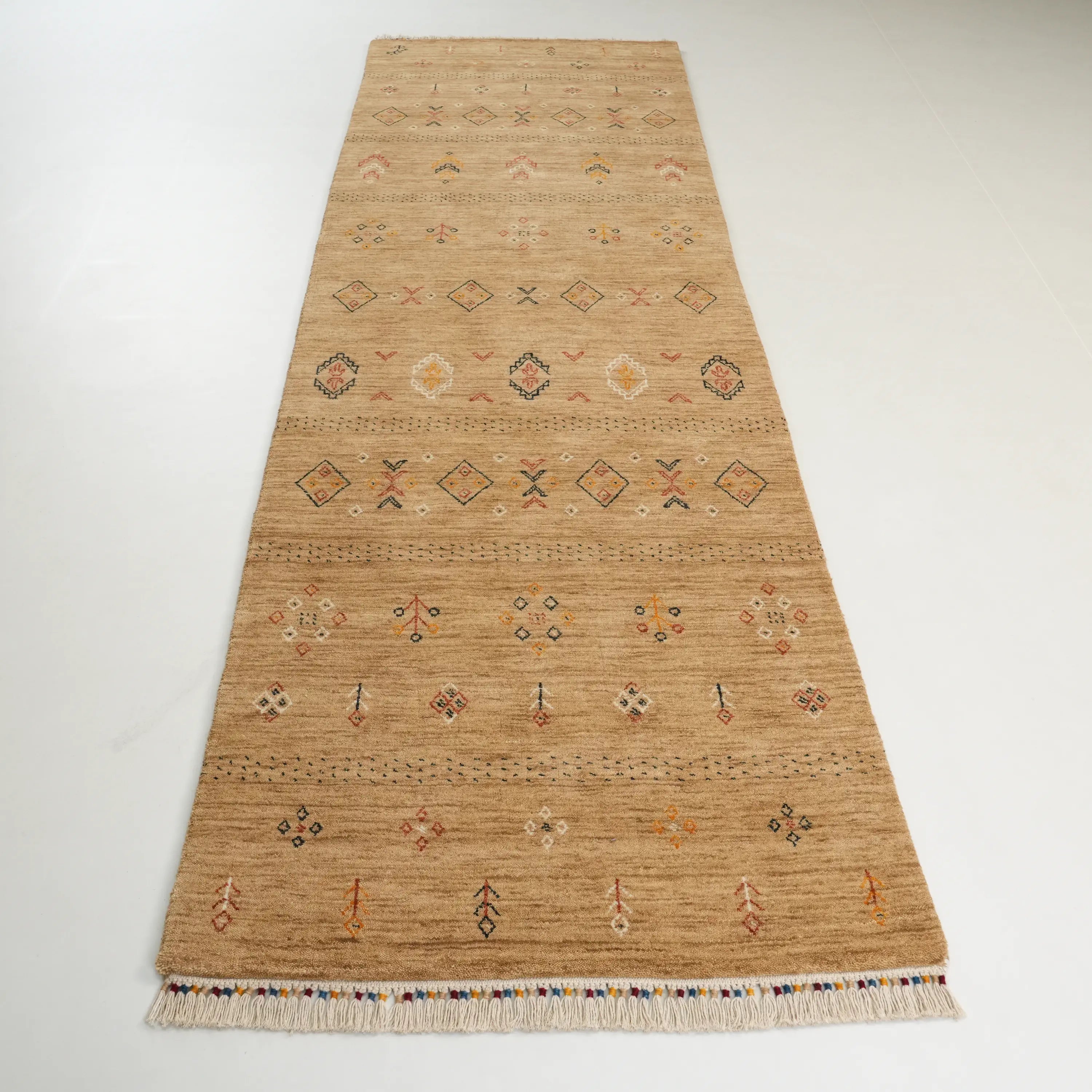 Urkum Series Authentic Patterned Beige Wool Loom Woven Rug