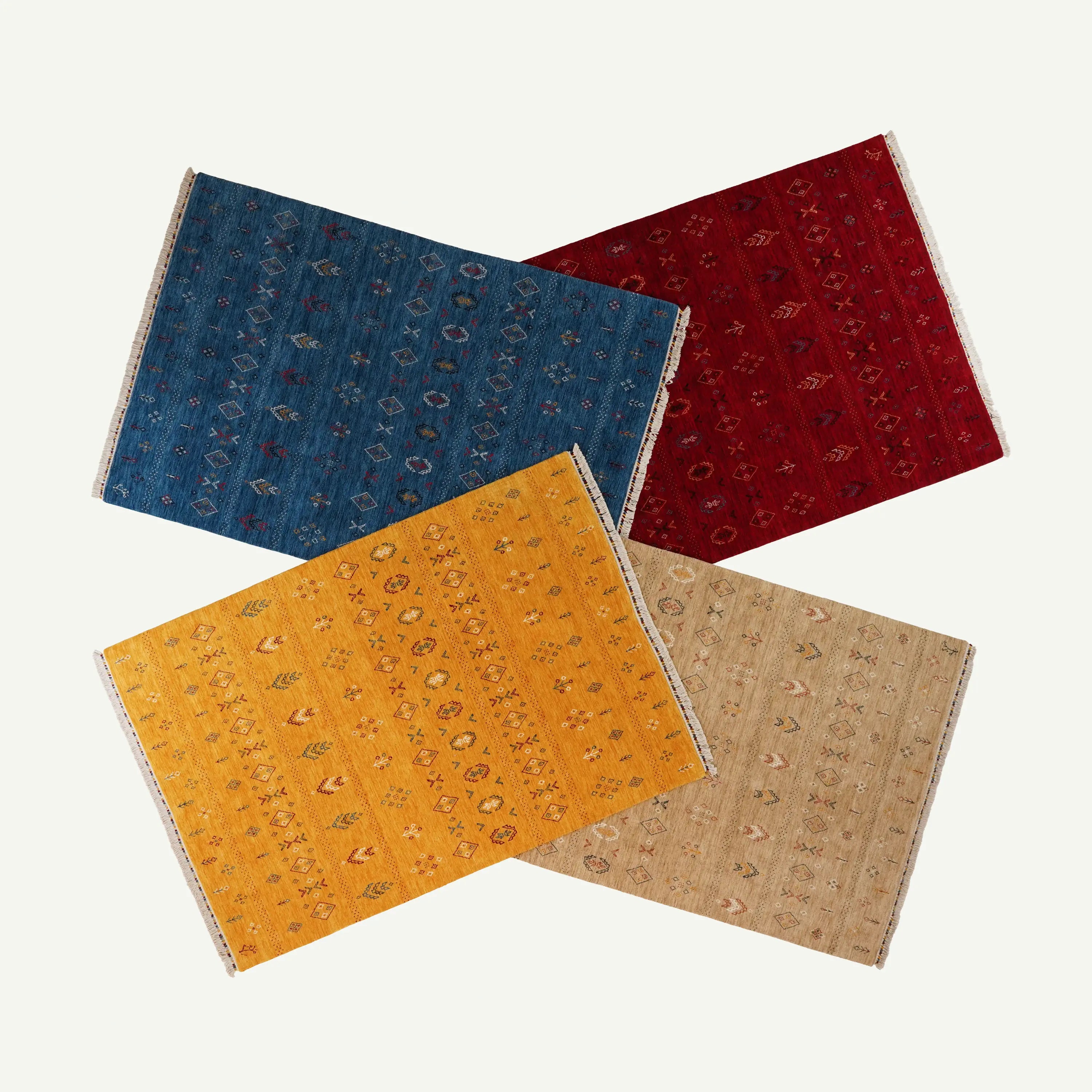 Urkum Series Authentic Patterned Beige Wool Loom Woven Rug