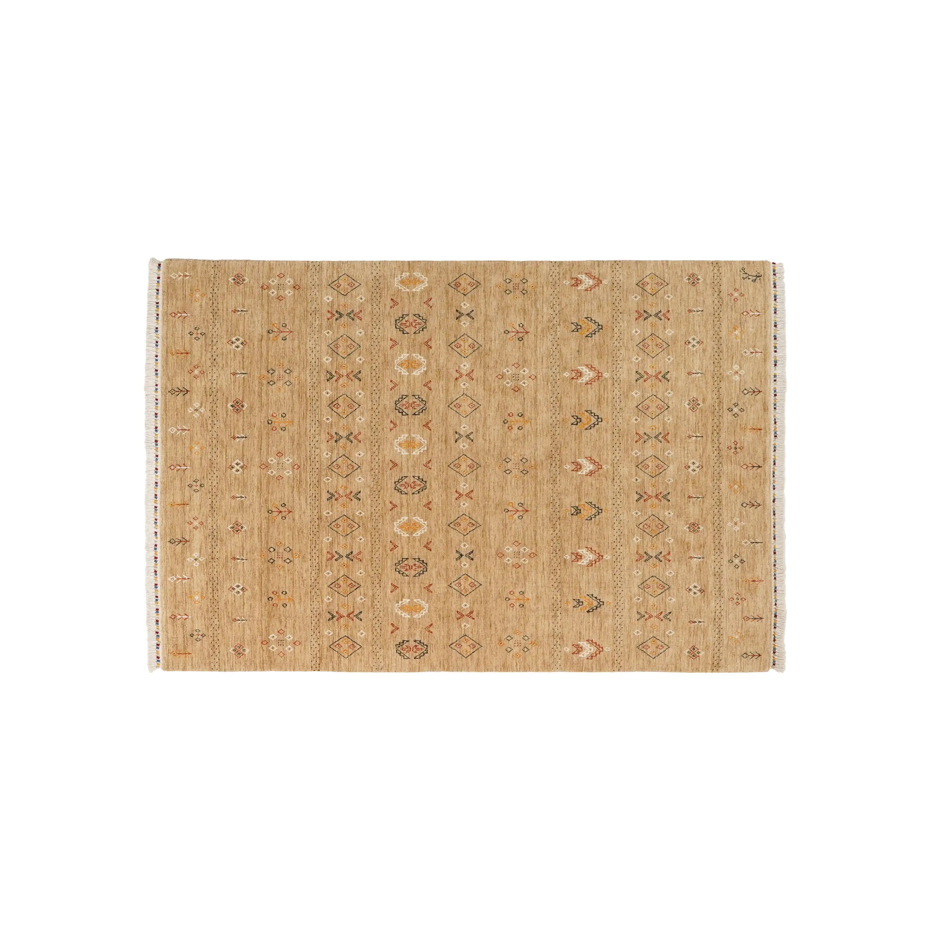 Urkum Series Authentic Patterned Beige Wool Loom Woven Rug