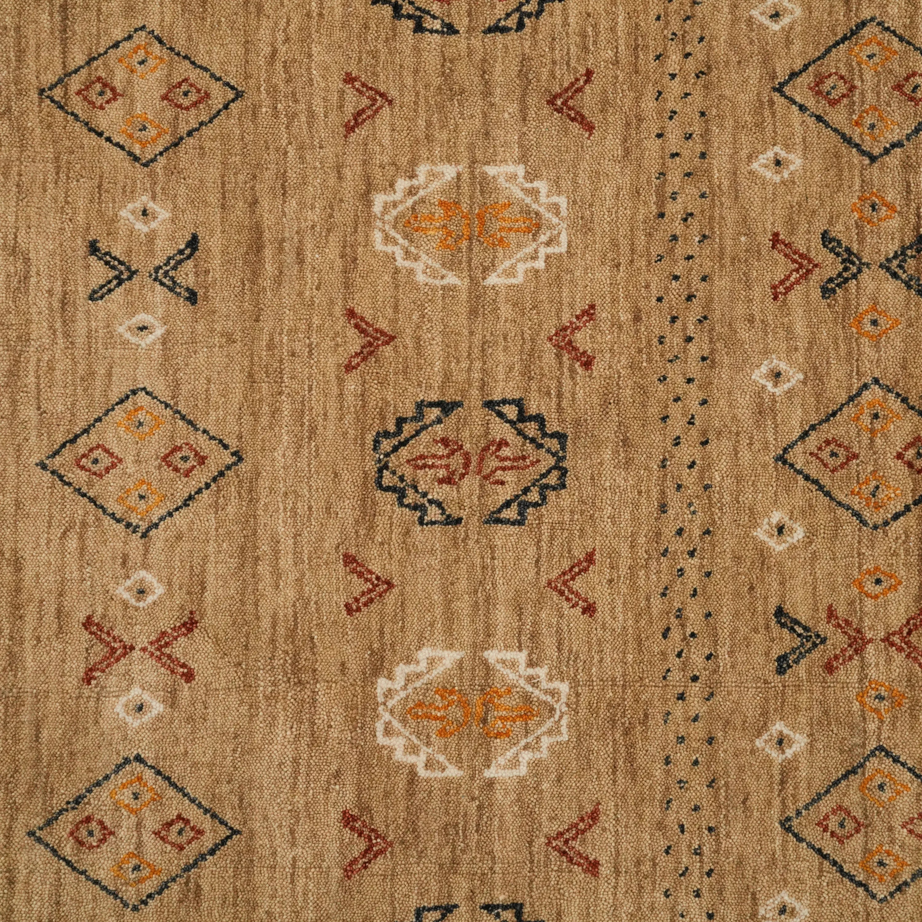 Urkum Series Authentic Patterned Beige Wool Loom Woven Rug