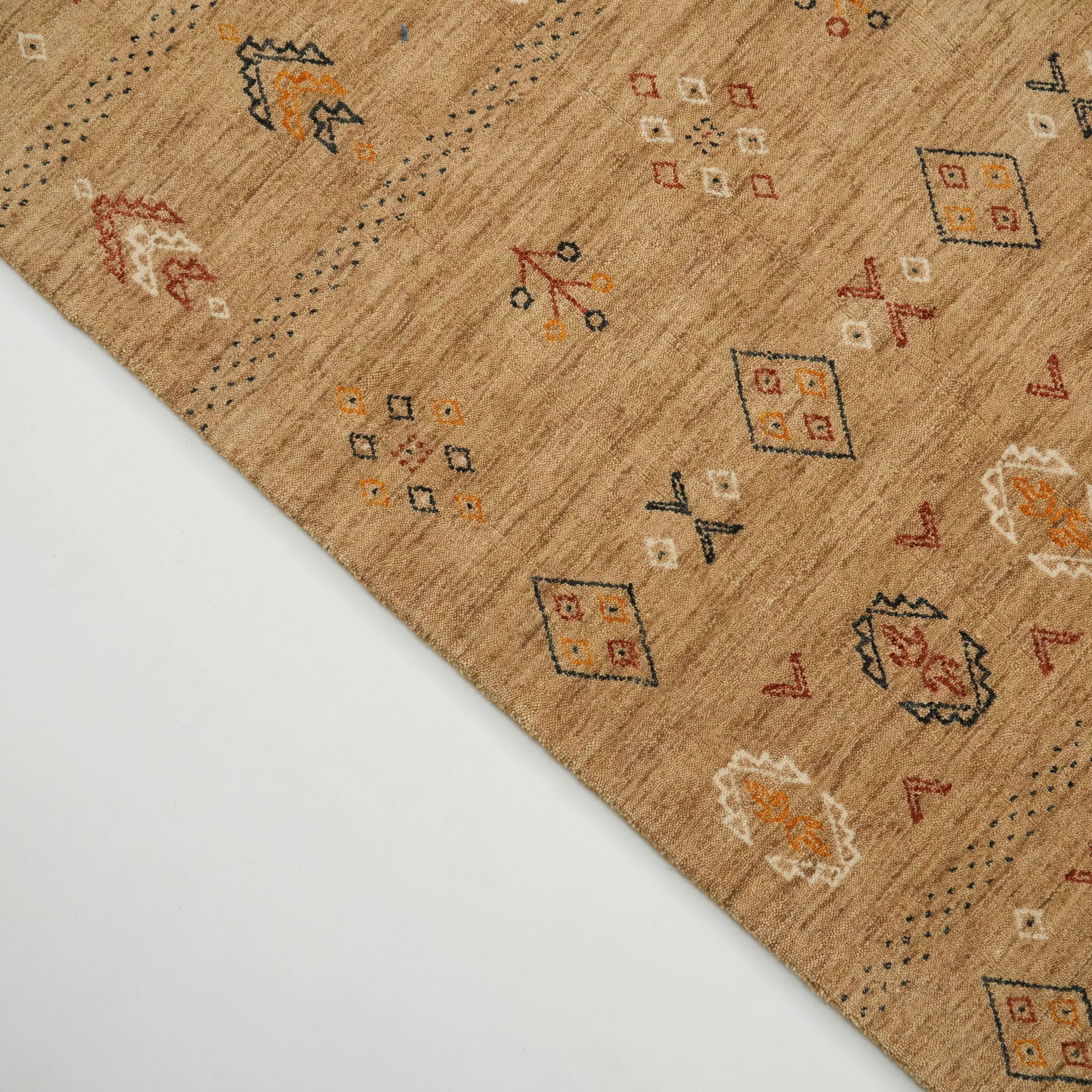 Urkum Series Authentic Patterned Beige Wool Loom Woven Rug