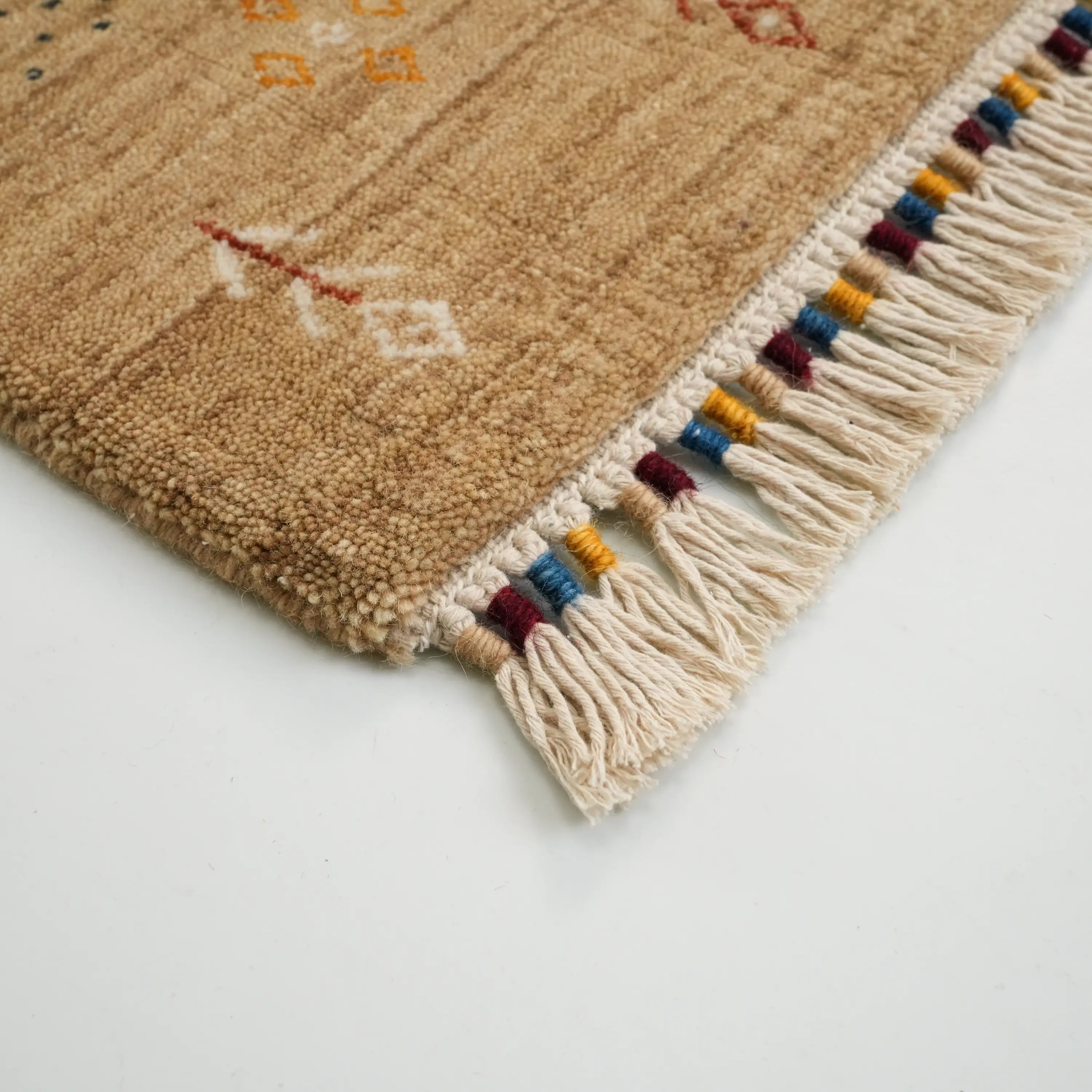 Urkum Series Authentic Patterned Beige Wool Loom Woven Rug