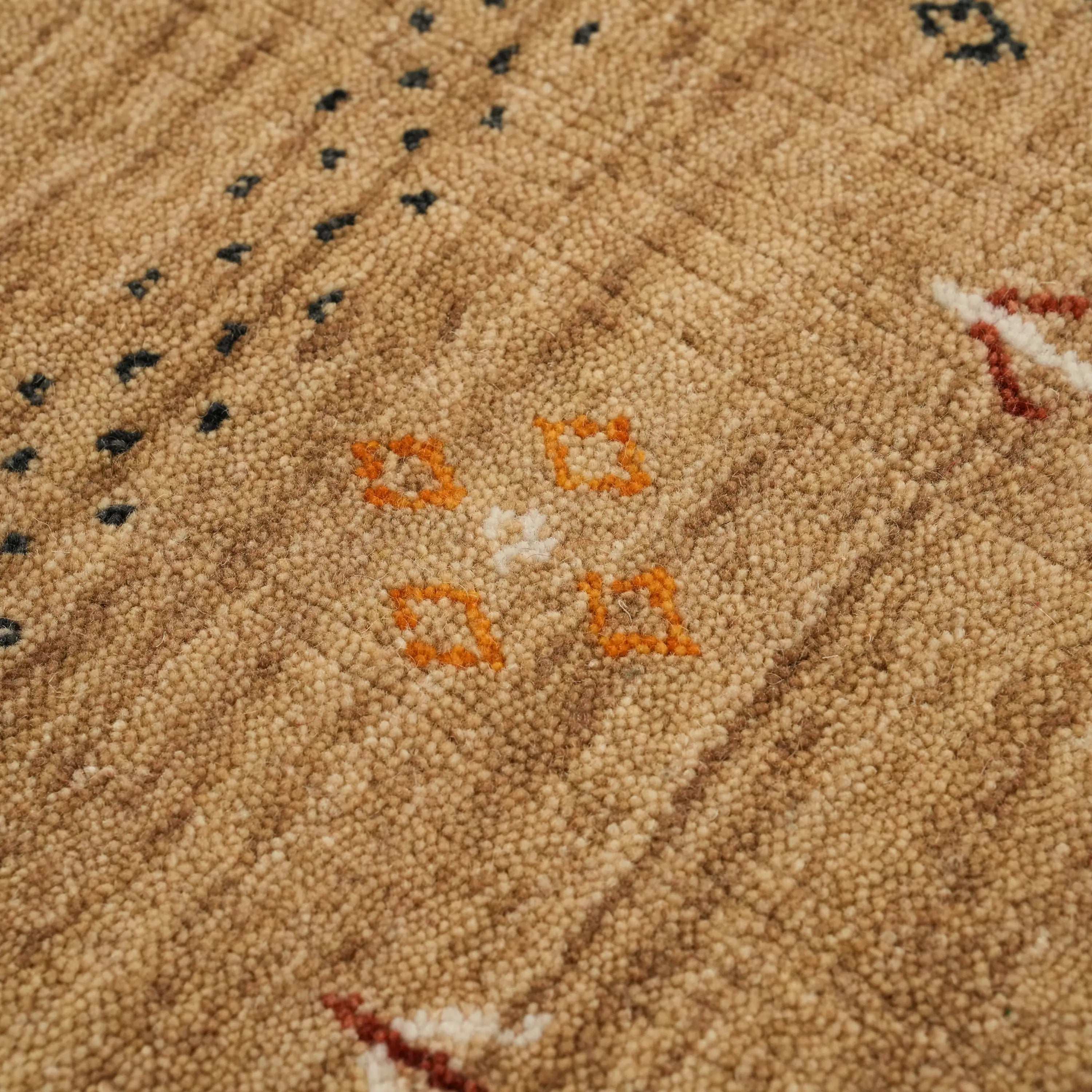 Urkum Series Authentic Patterned Beige Wool Loom Woven Rug