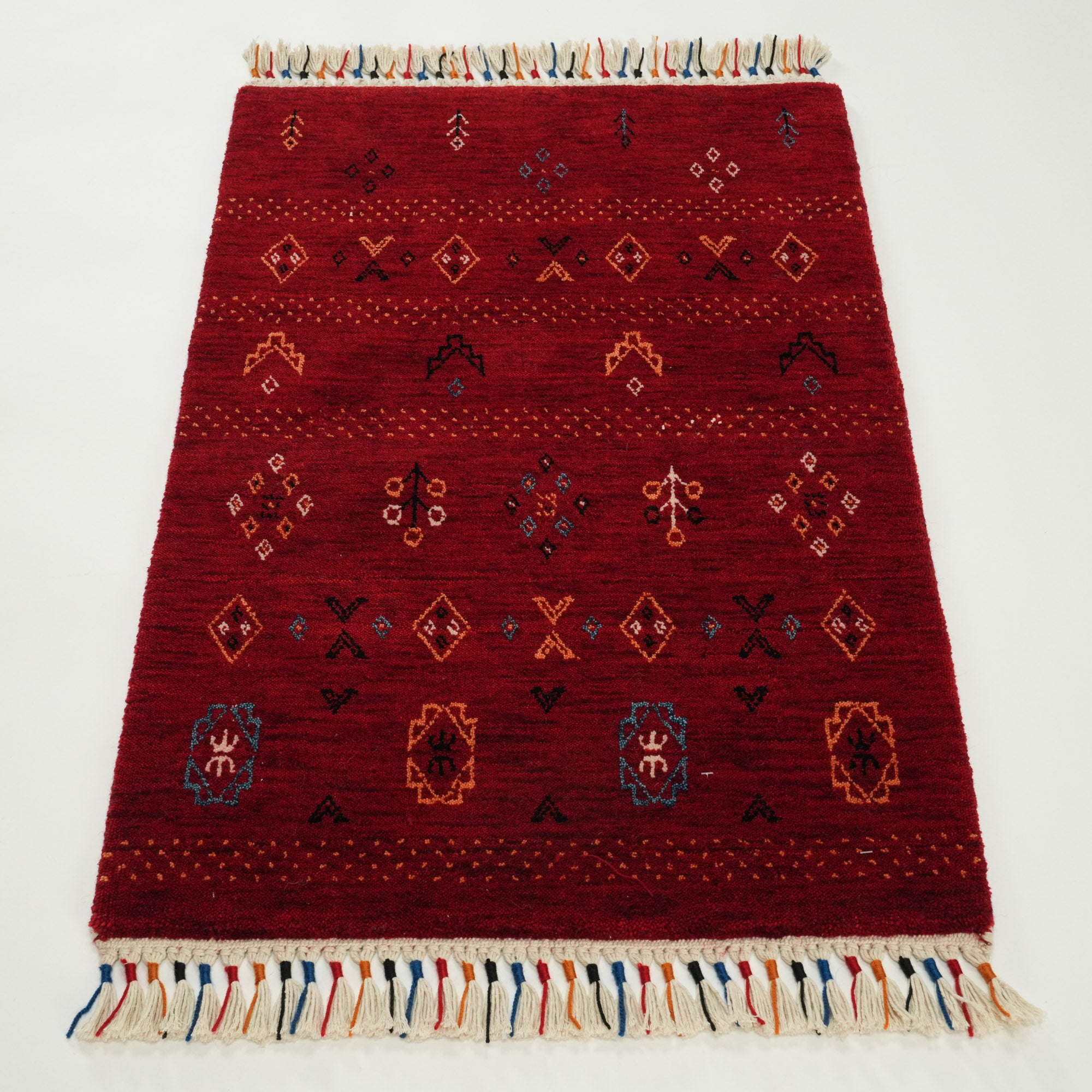 Urkum Series Authentic Patterned Red Loom-Woven Rug