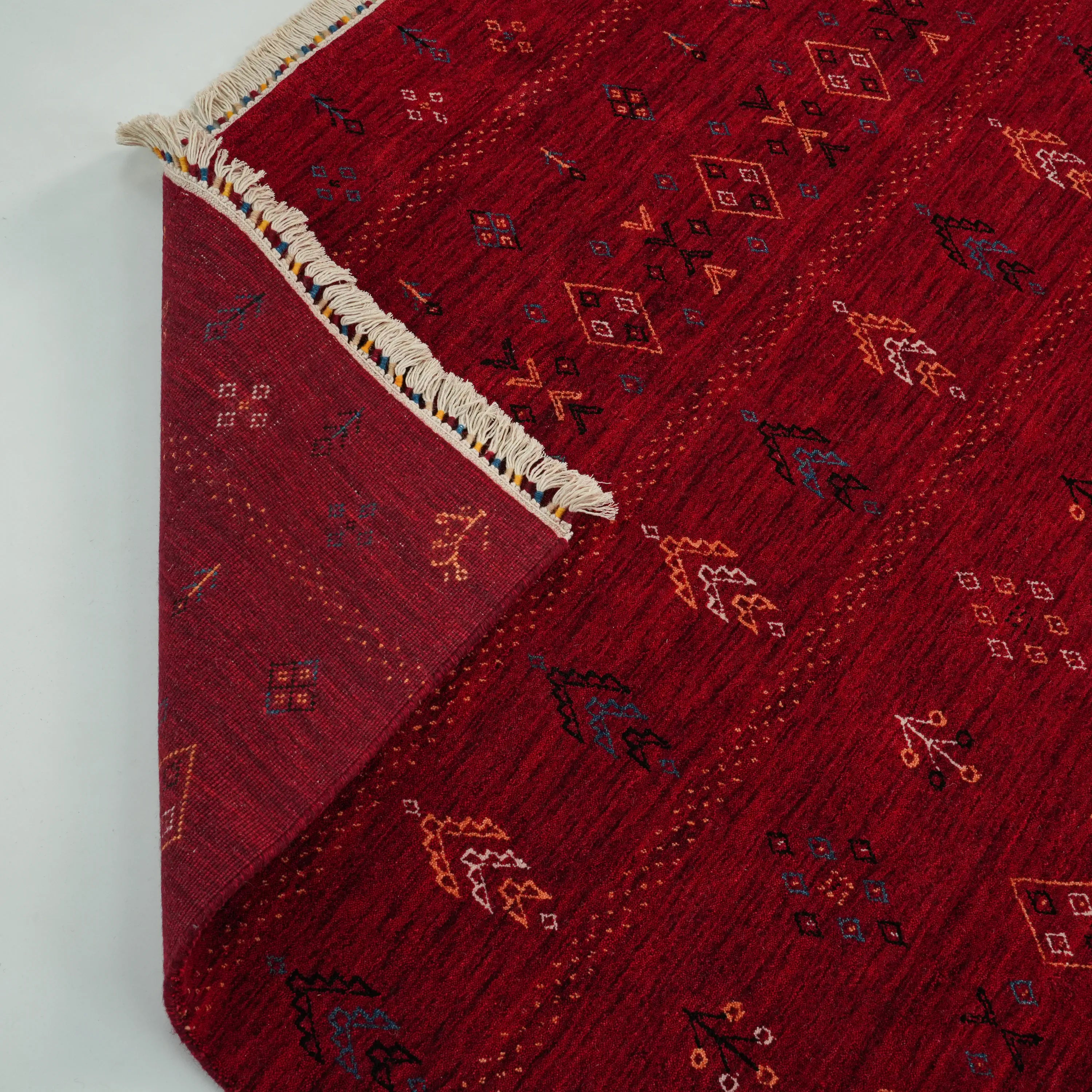 Urkum Series Authentic Patterned Red Wool Loom Woven Rug