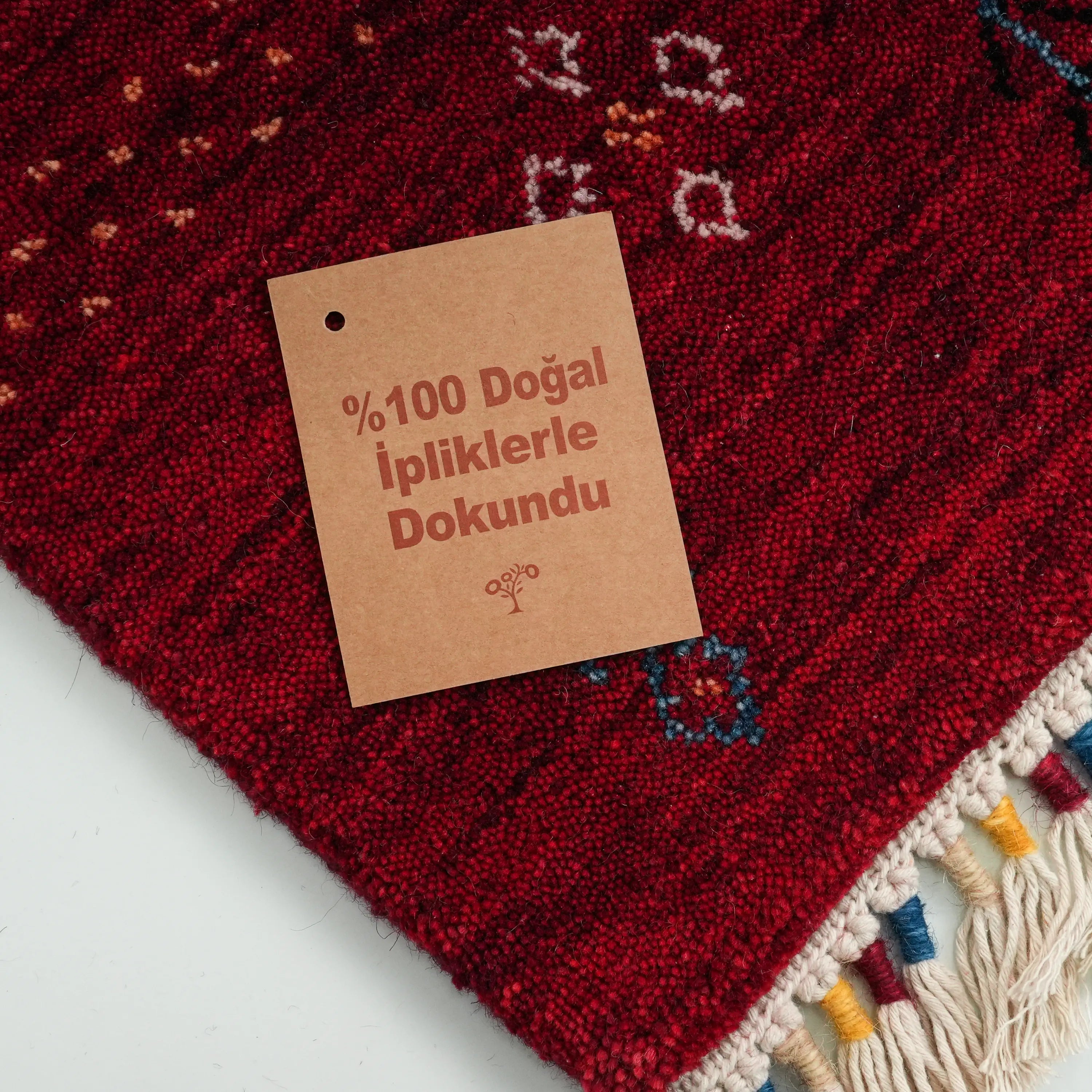 Urkum Series Authentic Patterned Red Wool Loom Woven Rug