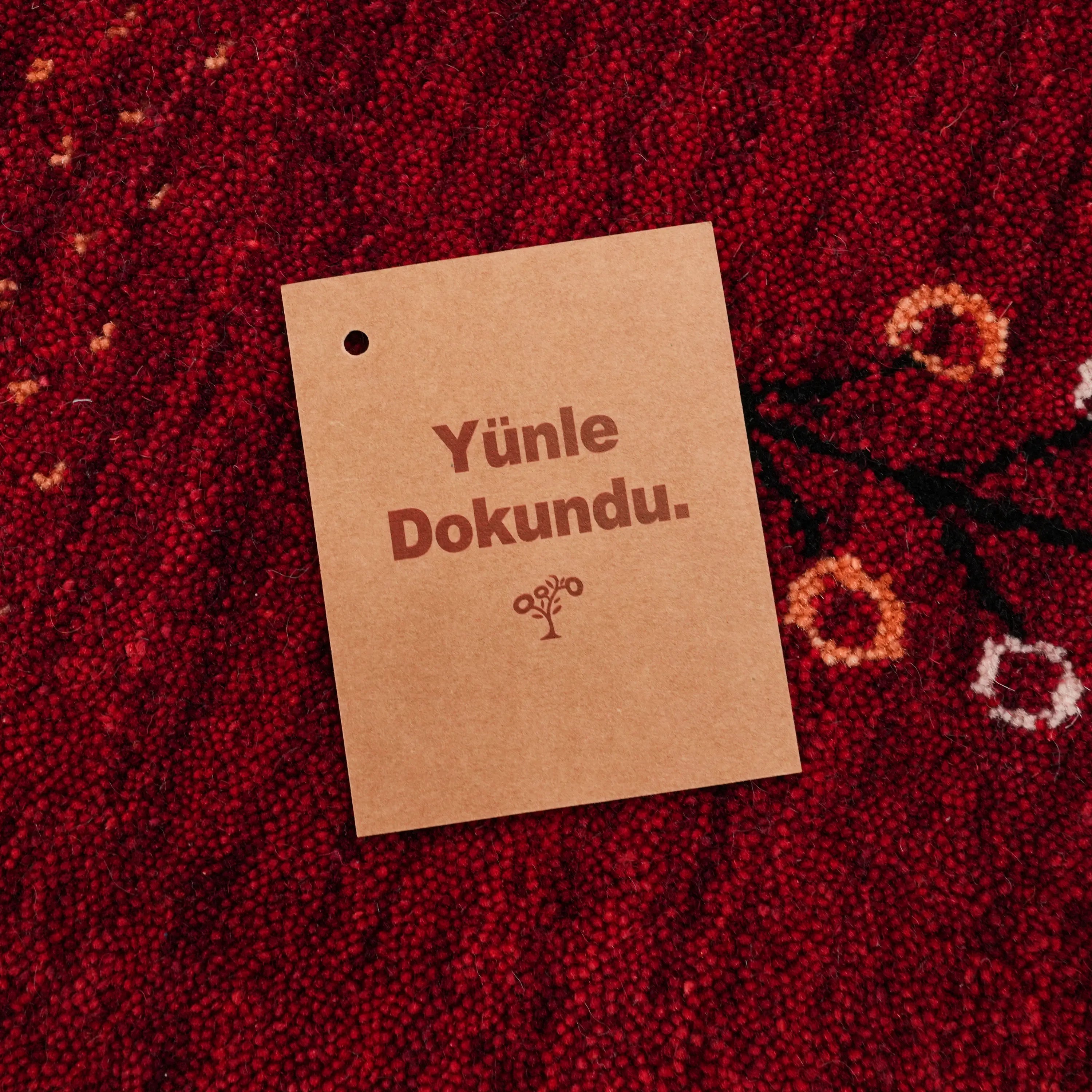 Urkum Series Authentic Patterned Red Wool Loom Woven Rug