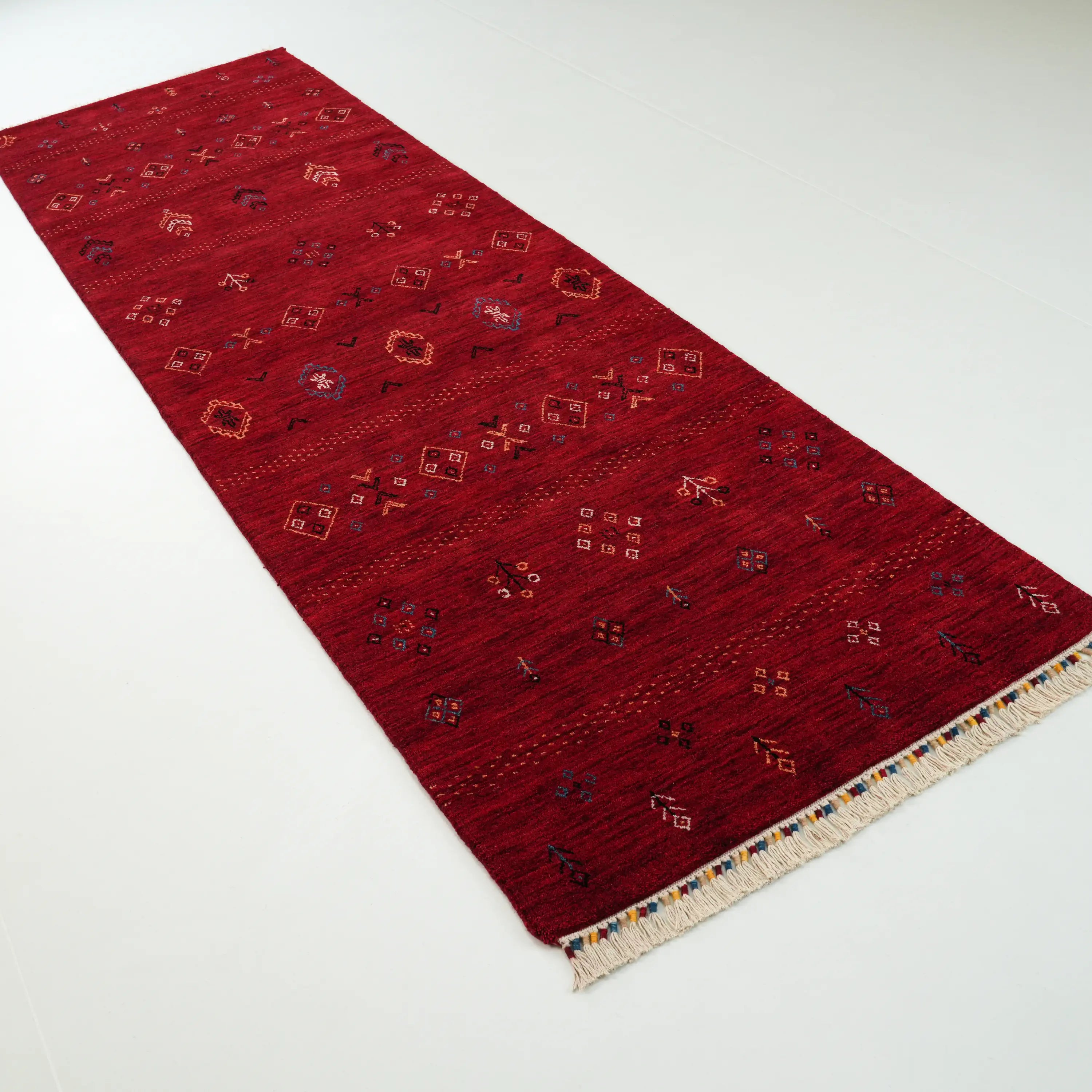Urkum Series Authentic Patterned Red Wool Loom Woven Rug