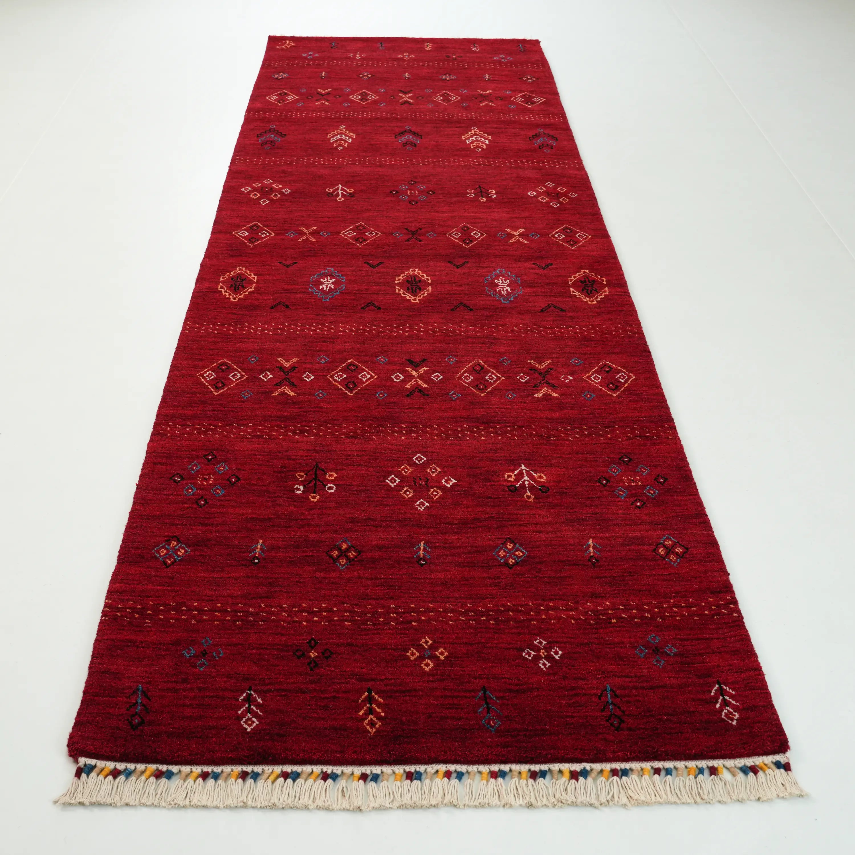 Urkum Series Authentic Patterned Red Wool Loom Woven Rug