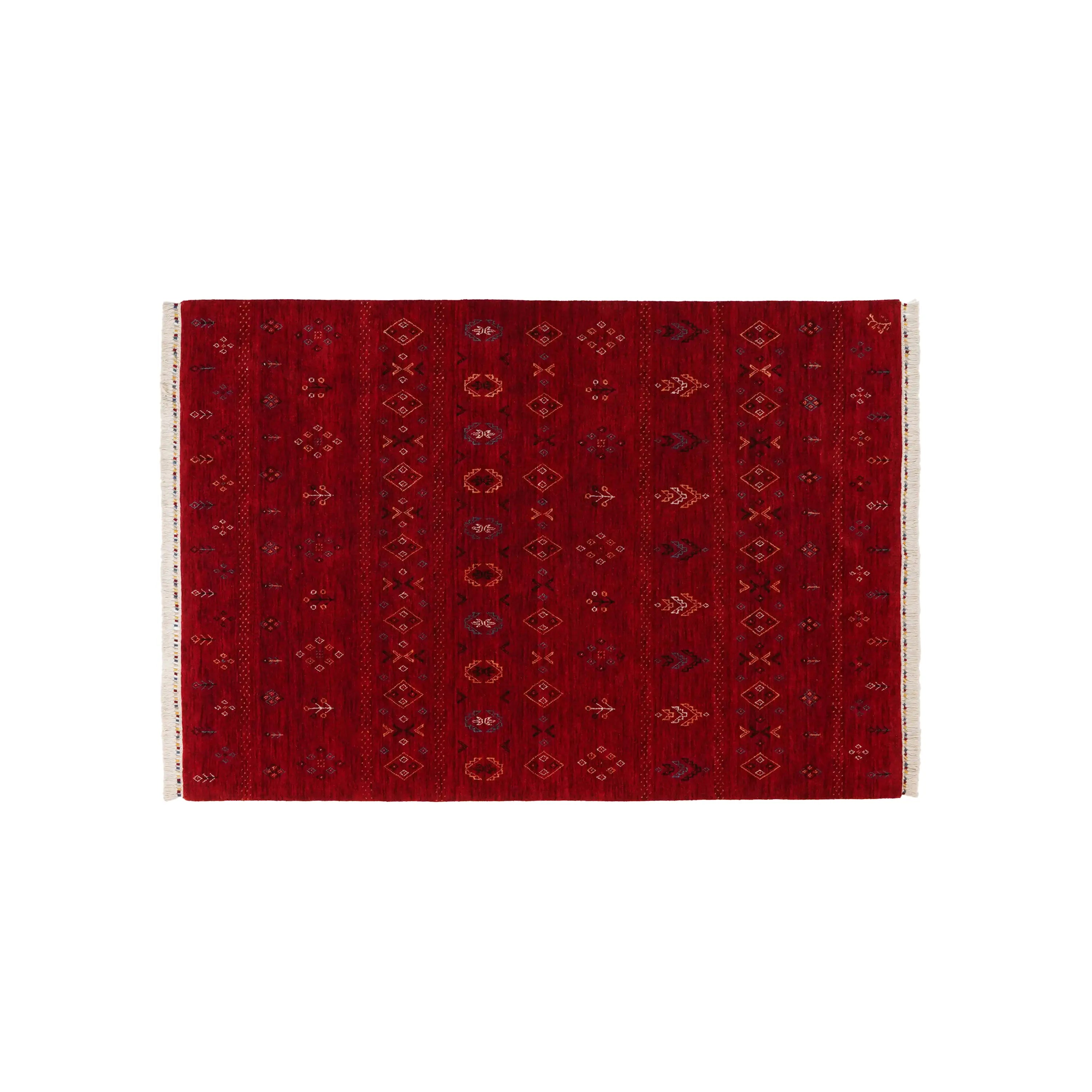 Urkum Series Authentic Patterned Red Wool Loom Woven Rug