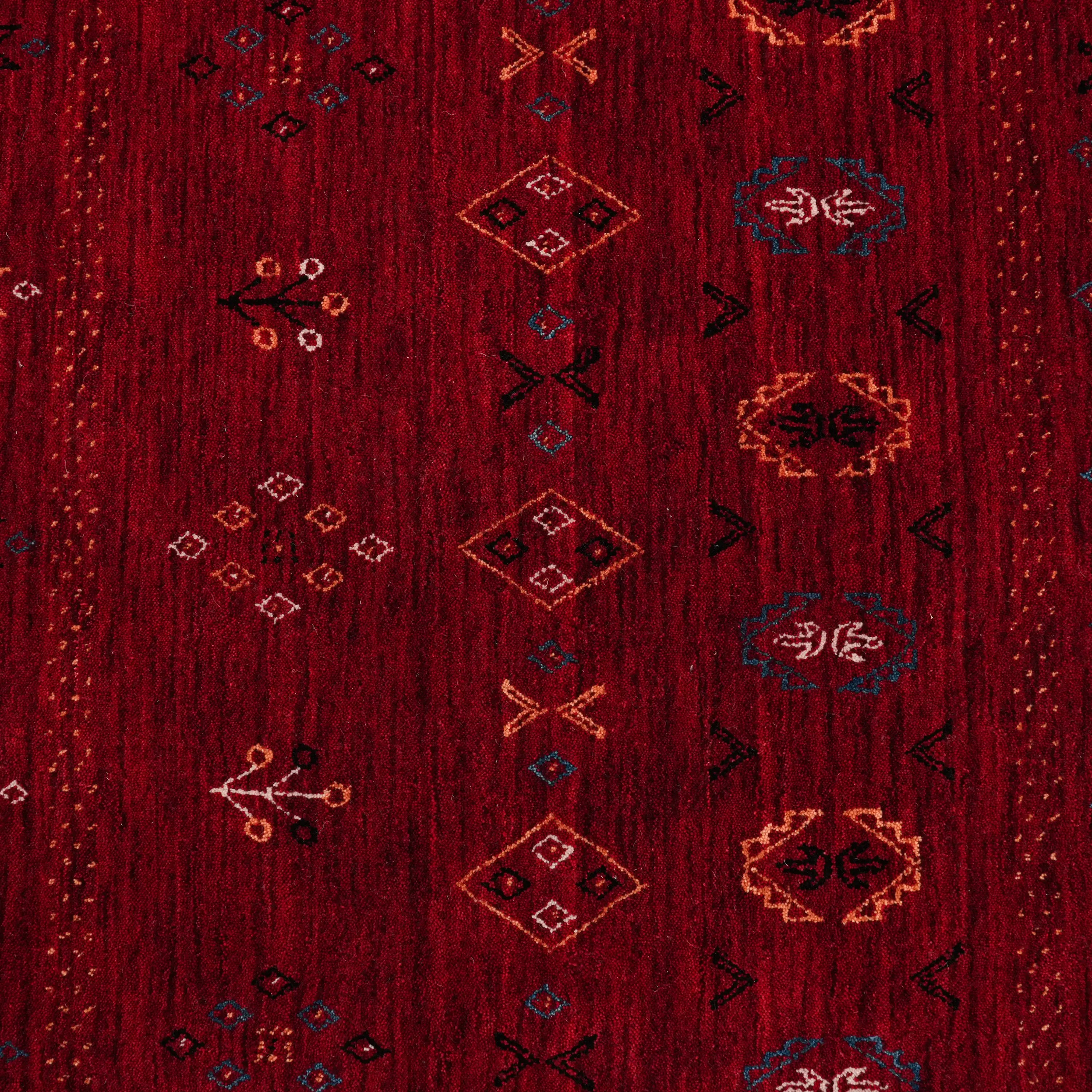 Urkum Series Authentic Patterned Red Wool Loom Woven Rug