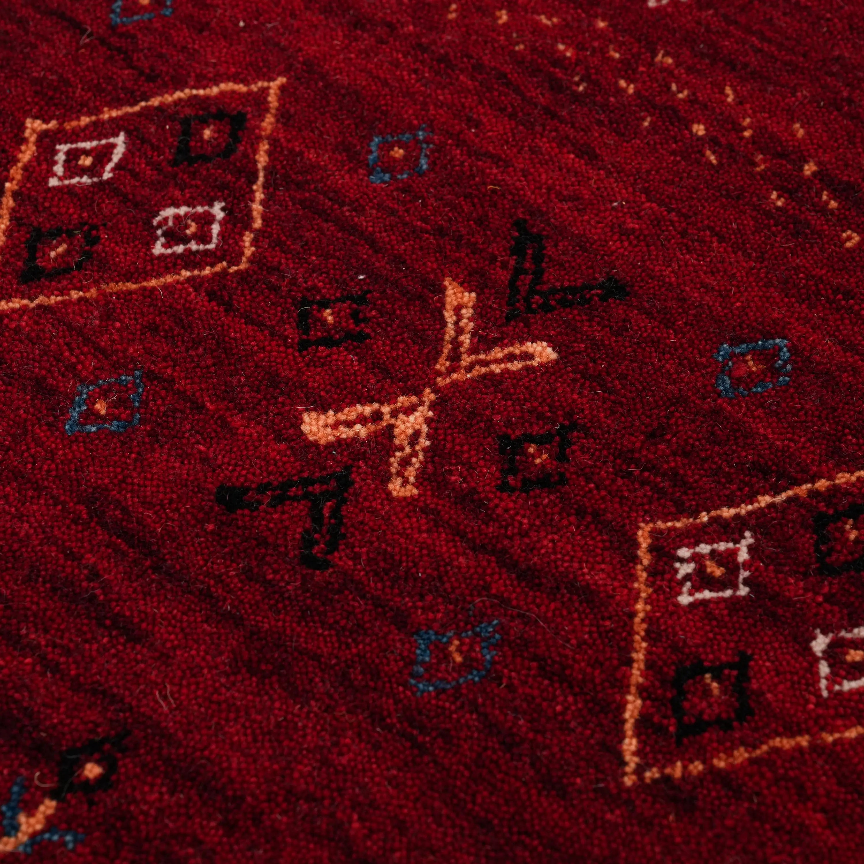 Urkum Series Authentic Patterned Red Wool Loom Woven Rug