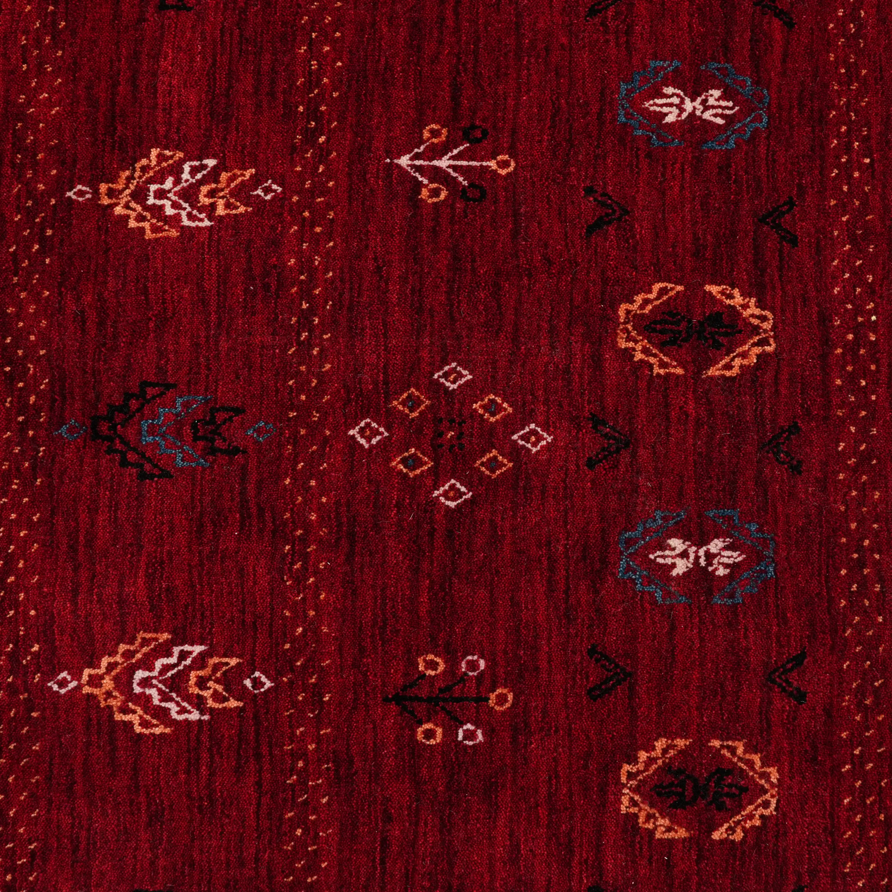 Urkum Serisi Otantik Desenli Kırmızı Yün Tezgah Dokuma Yuvarlak Halı