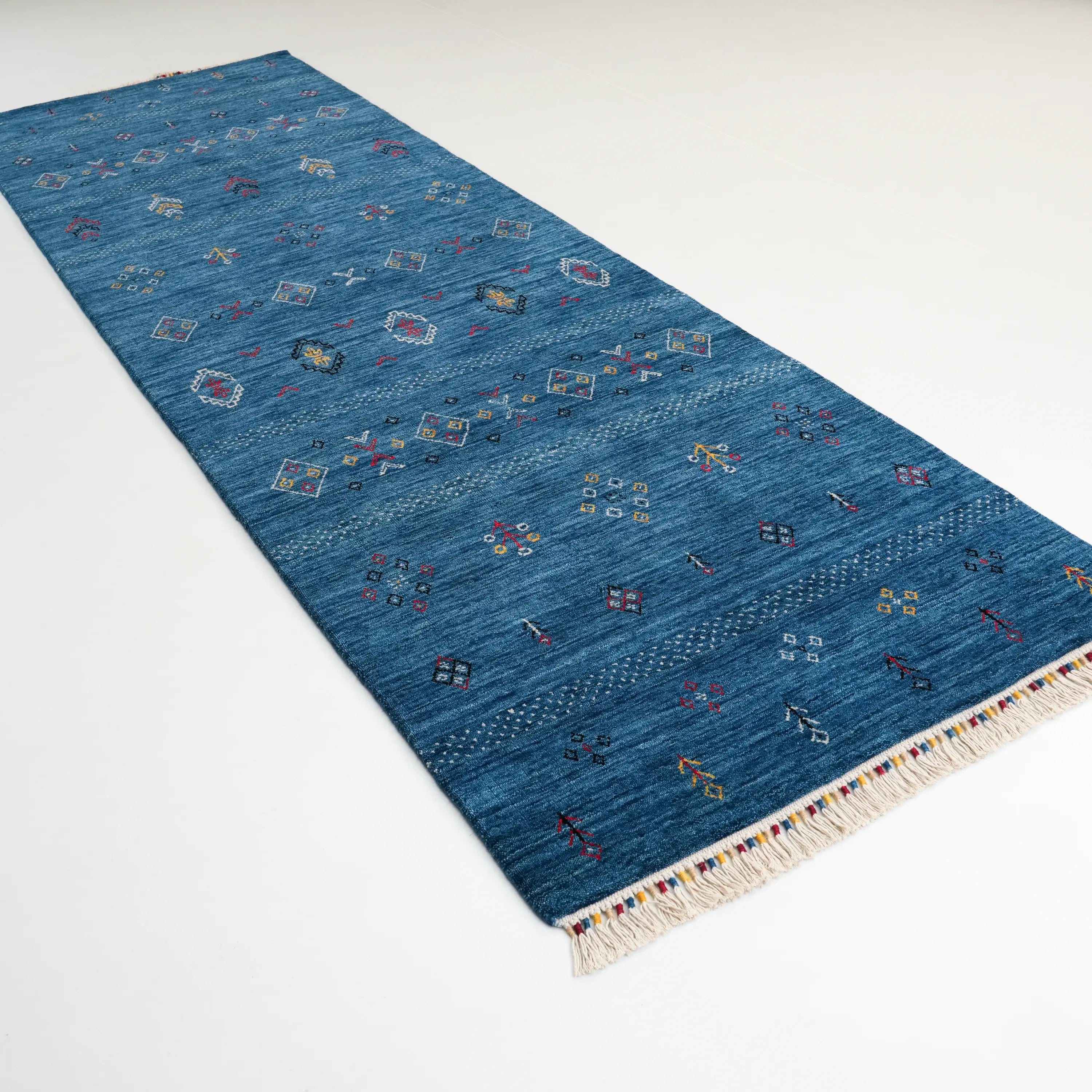 Urkum Series Authentic Patterned Blue Wool Loom Woven Rug