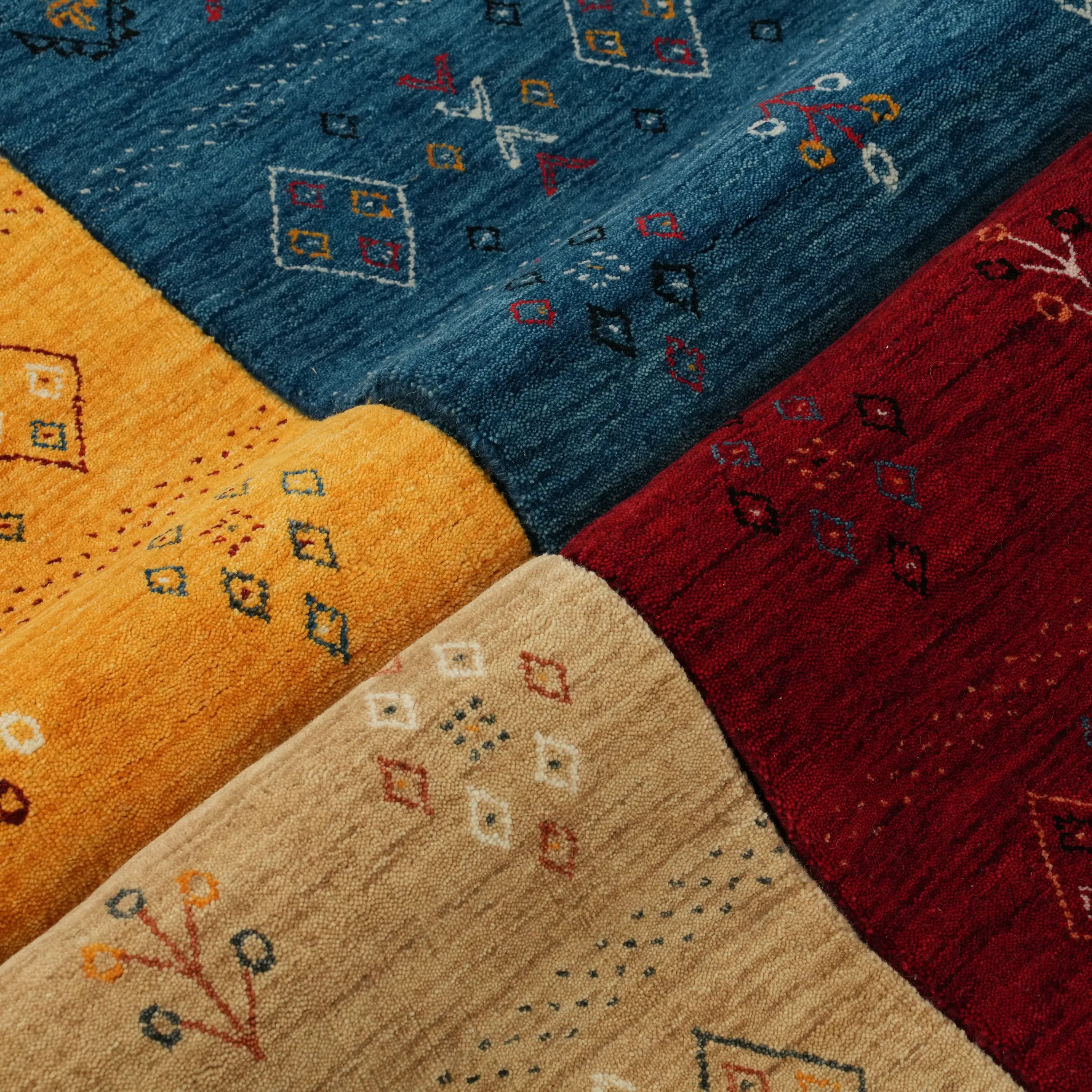 Urkum Series Authentic Patterned Blue Wool Loom Woven Rug