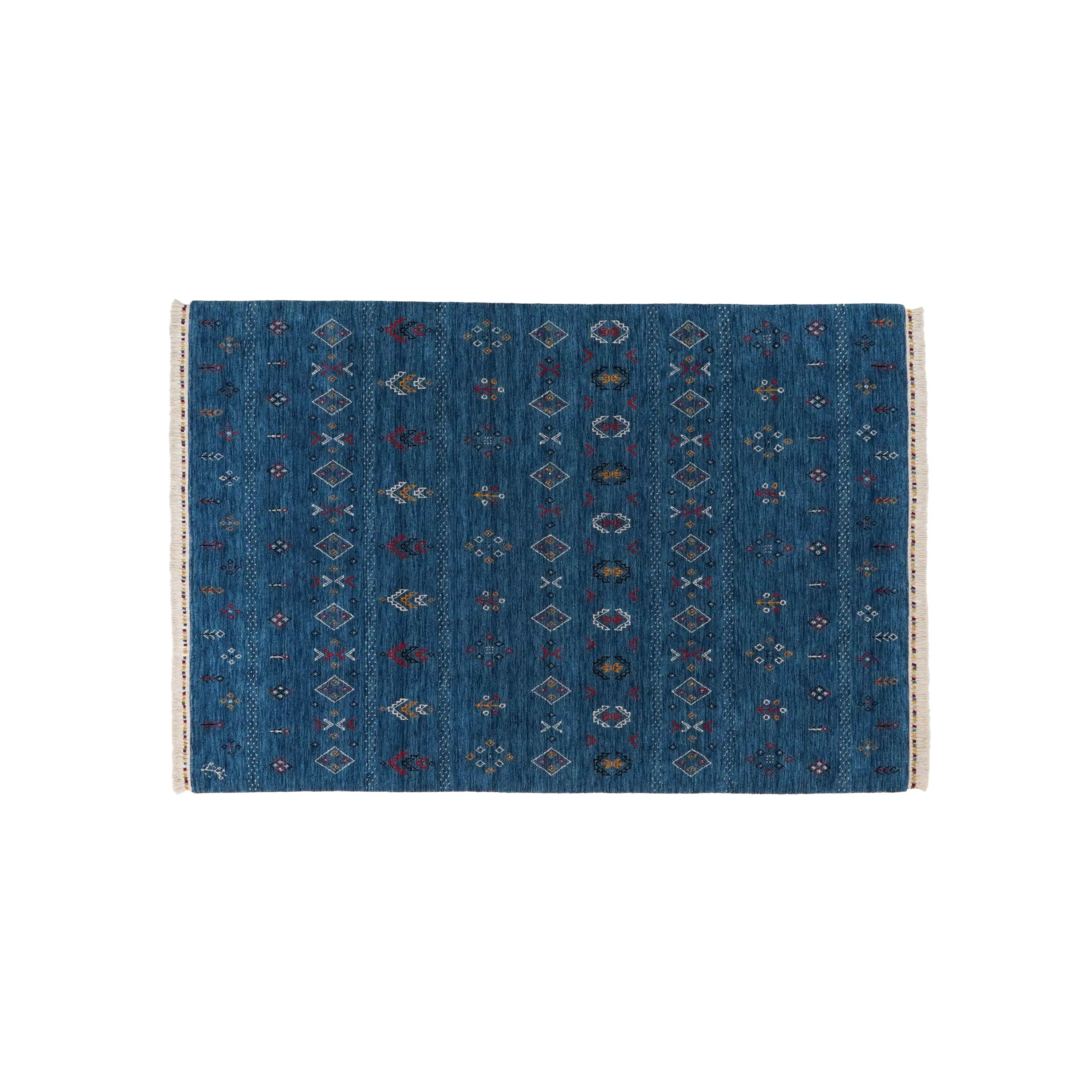Urkum Series Authentic Patterned Blue Wool Loom Woven Rug