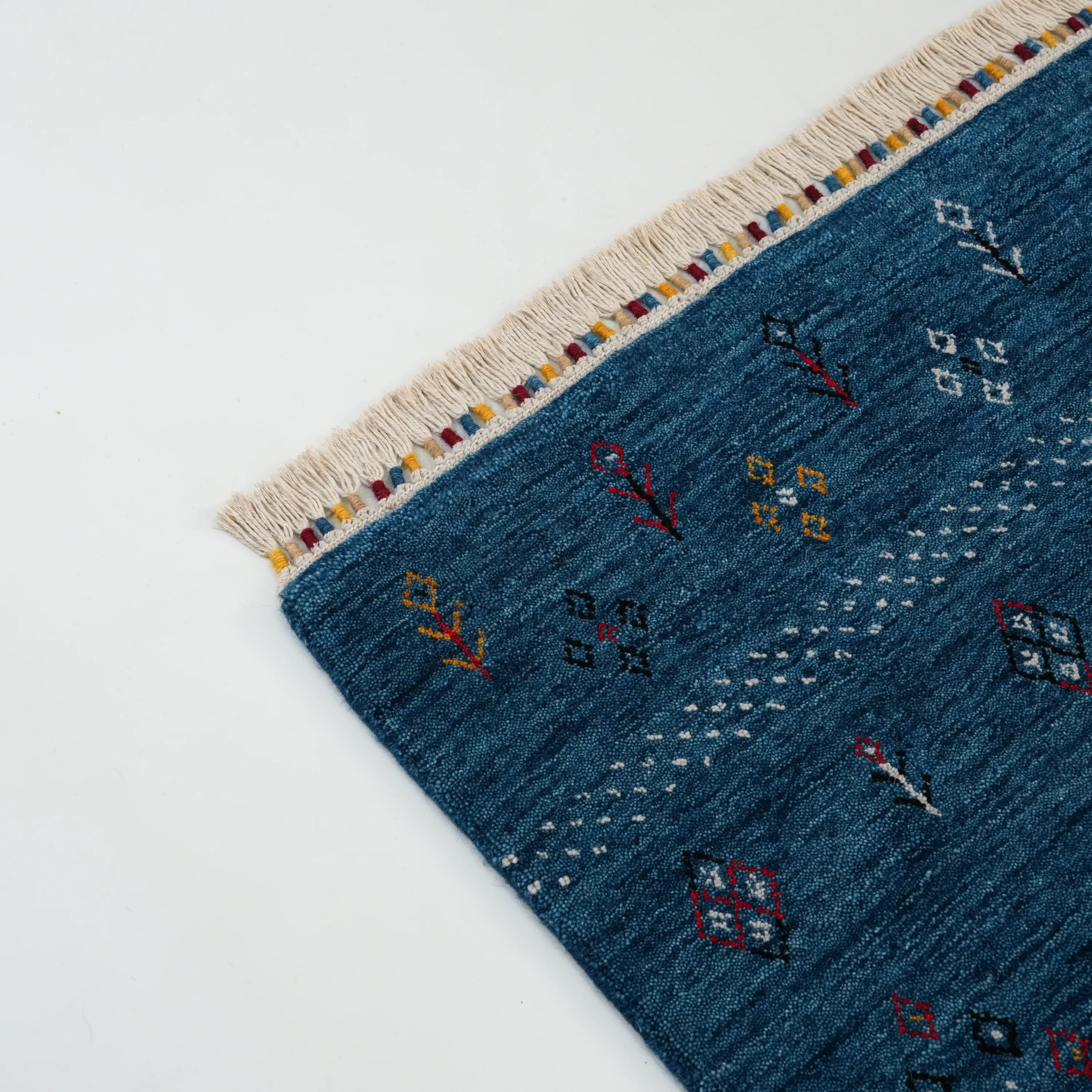 Urkum Series Authentic Patterned Blue Wool Loom Woven Rug