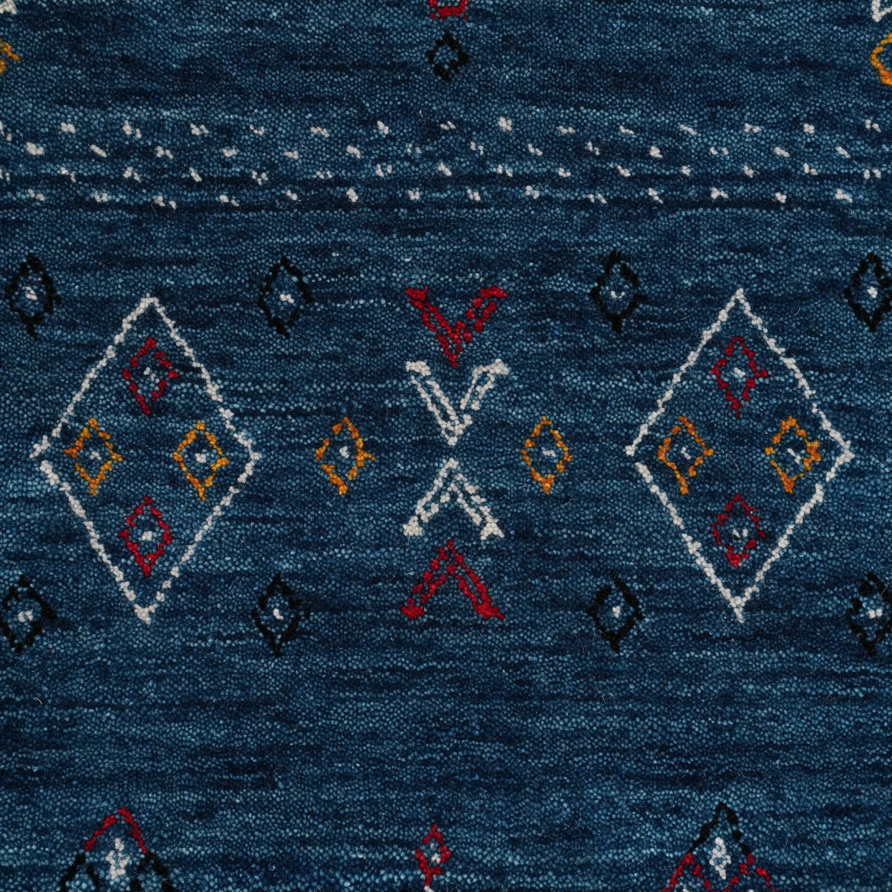 Urkum Series Authentic Patterned Blue Wool Loom Woven Rug