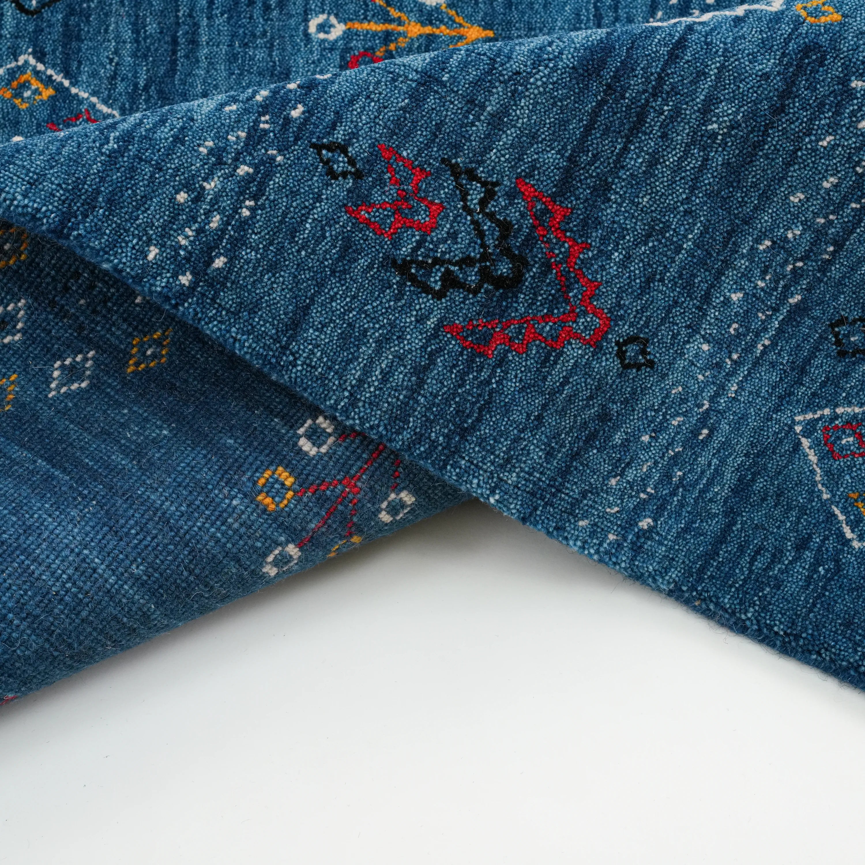 Urkum Series Authentic Patterned Blue Wool Loom Woven Rug