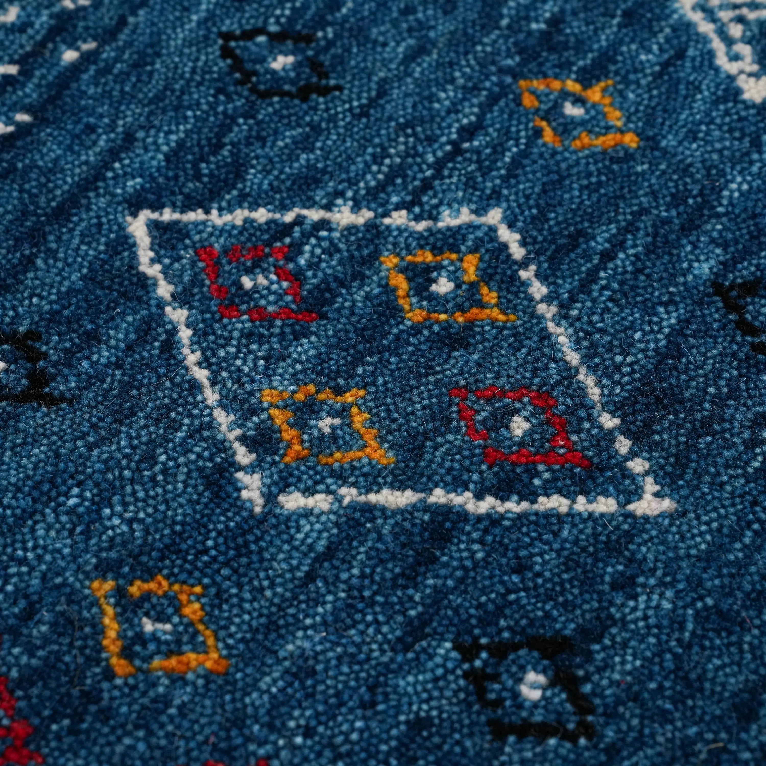 Urkum Series Authentic Patterned Blue Wool Loom Woven Rug