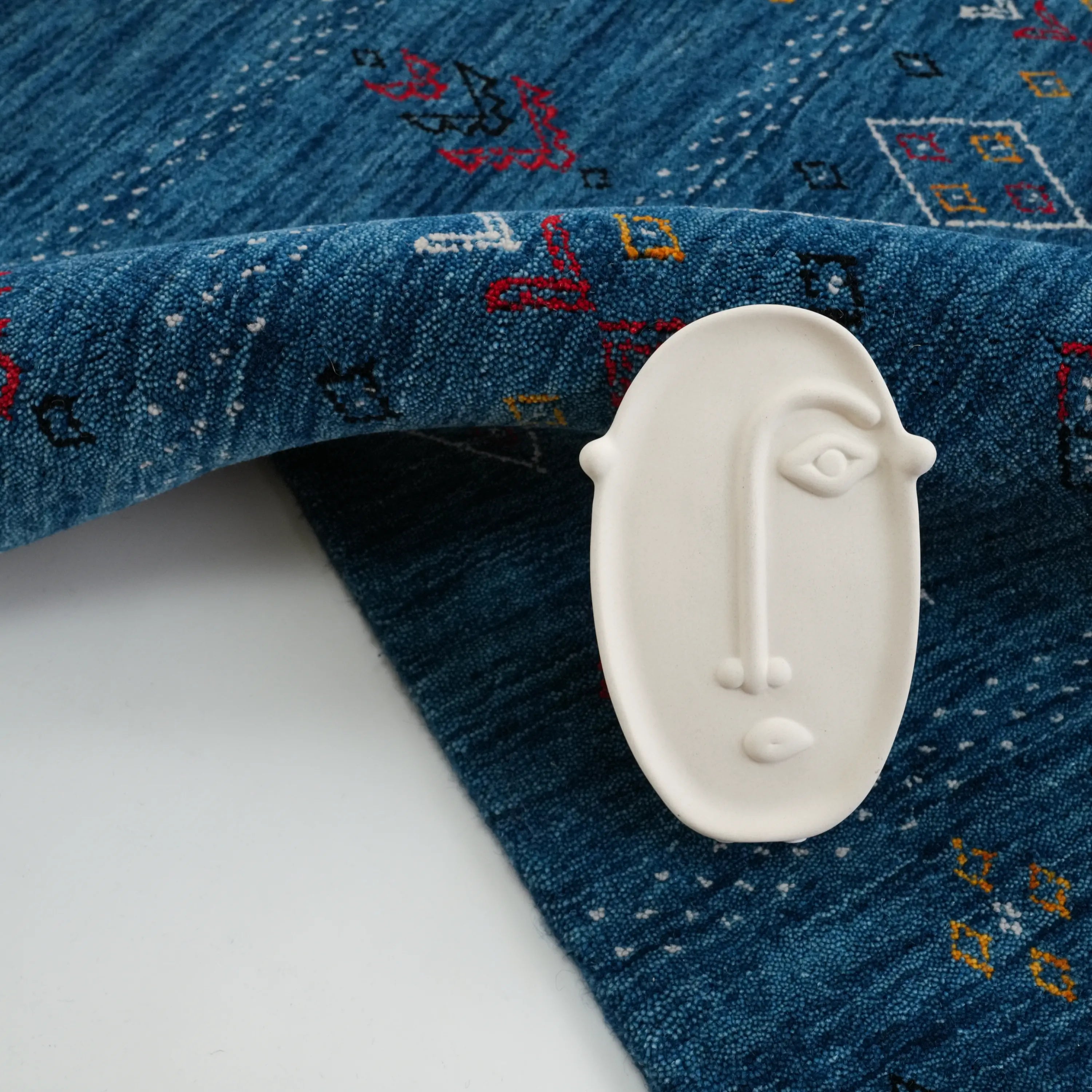 Urkum Series Authentic Patterned Blue Wool Loom Woven Rug