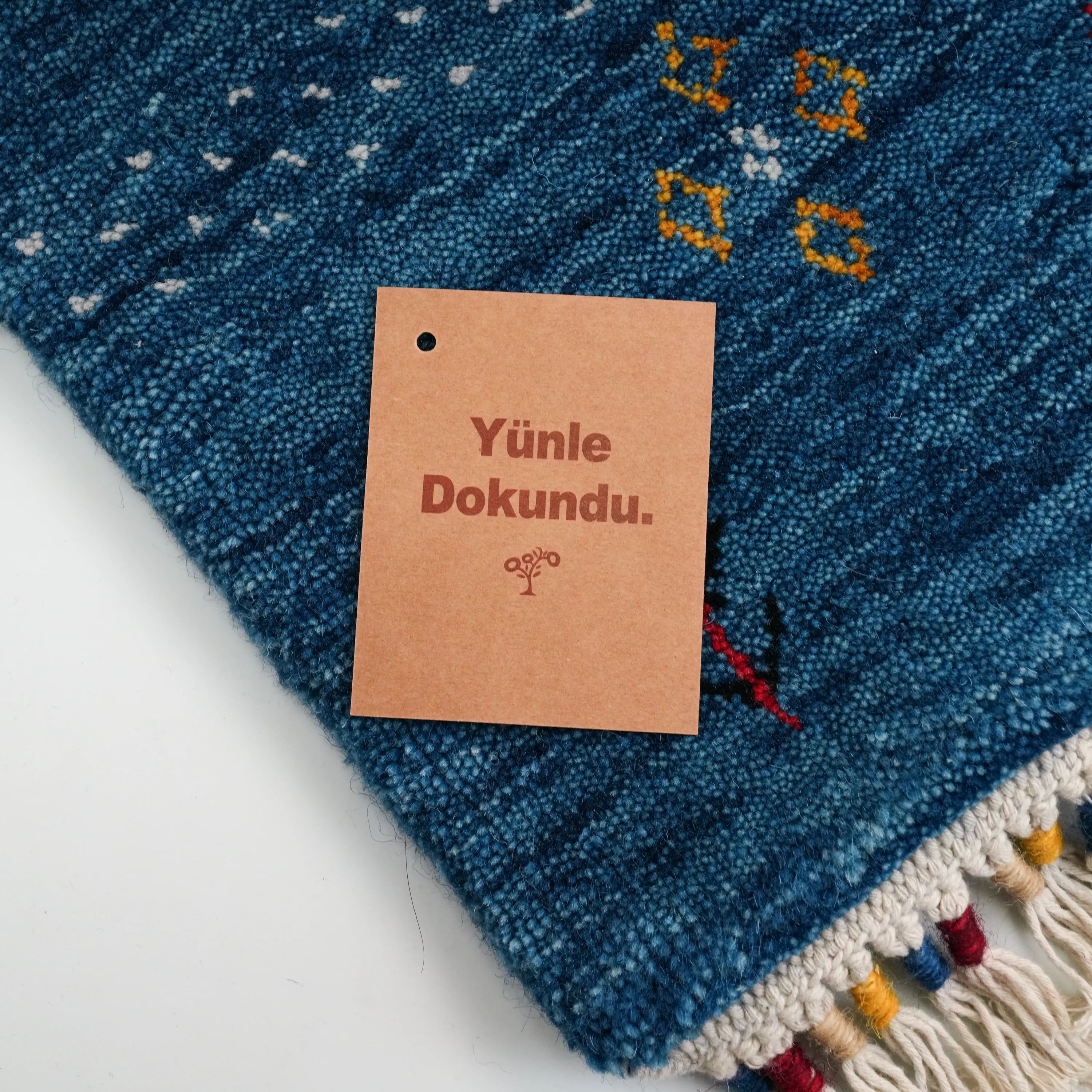 Urkum Series Authentic Patterned Blue Wool Loom Woven Rug