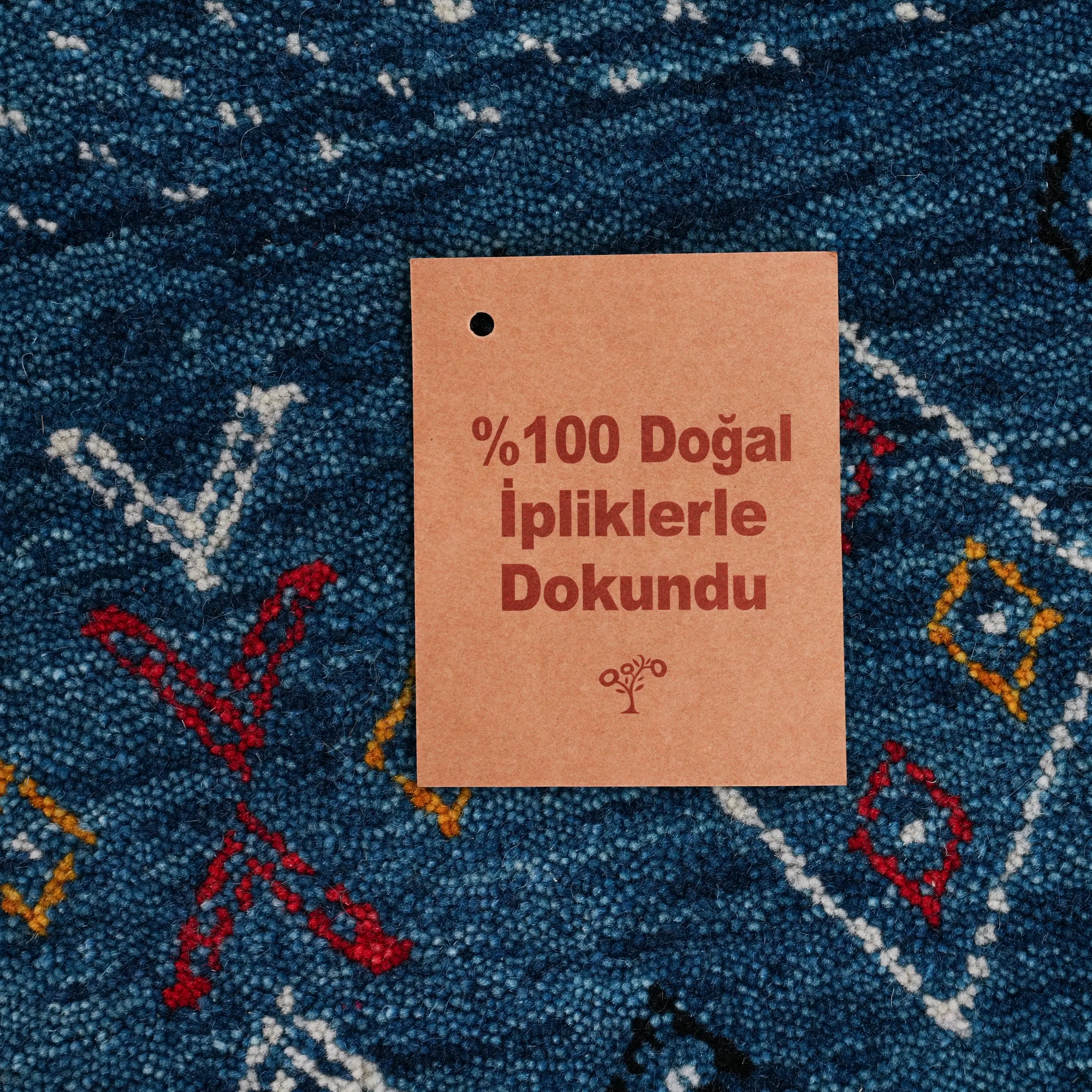 Urkum Series Authentic Patterned Blue Wool Loom Woven Rug