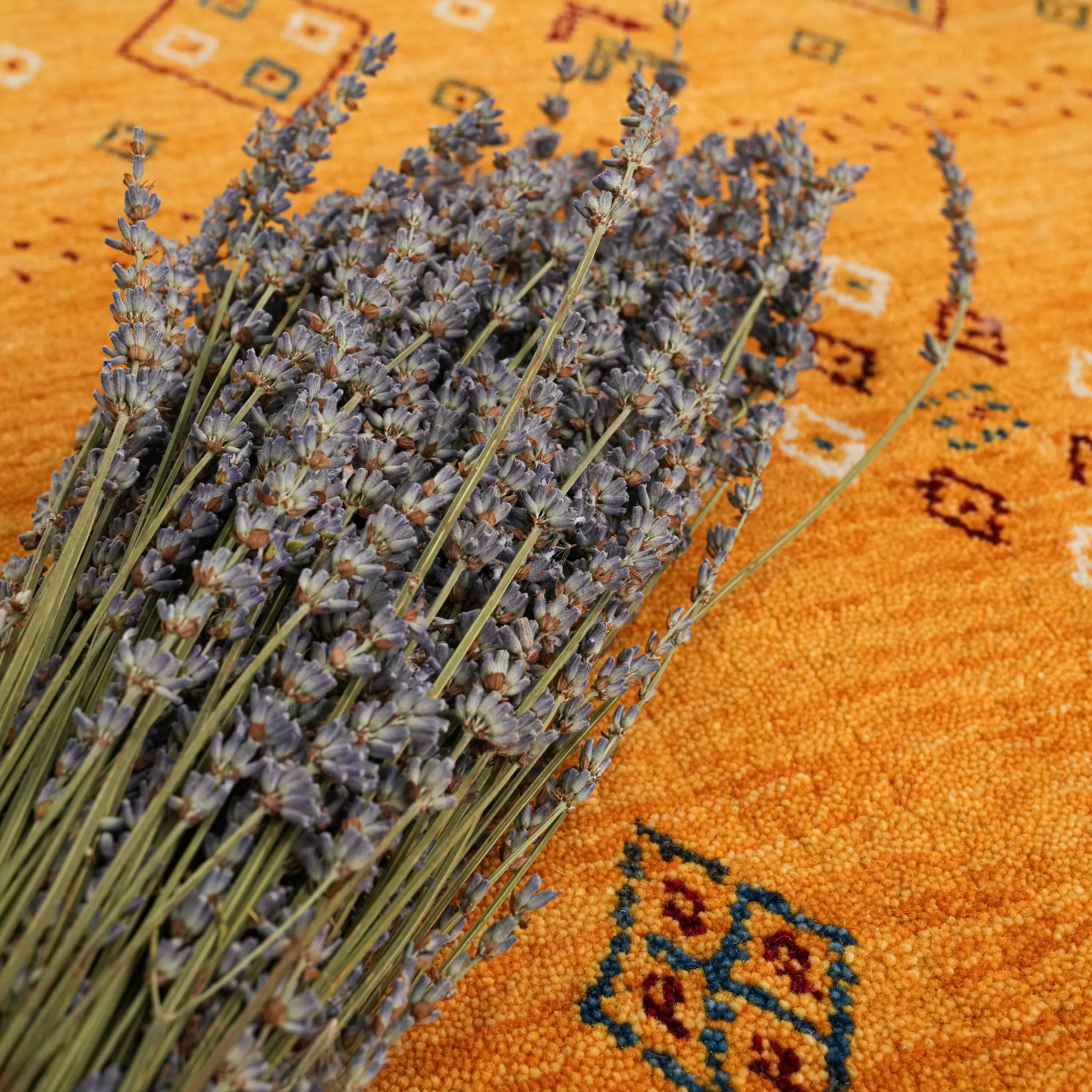 Urkum Series Authentic Patterned Yellow Wool Loom Woven Rug